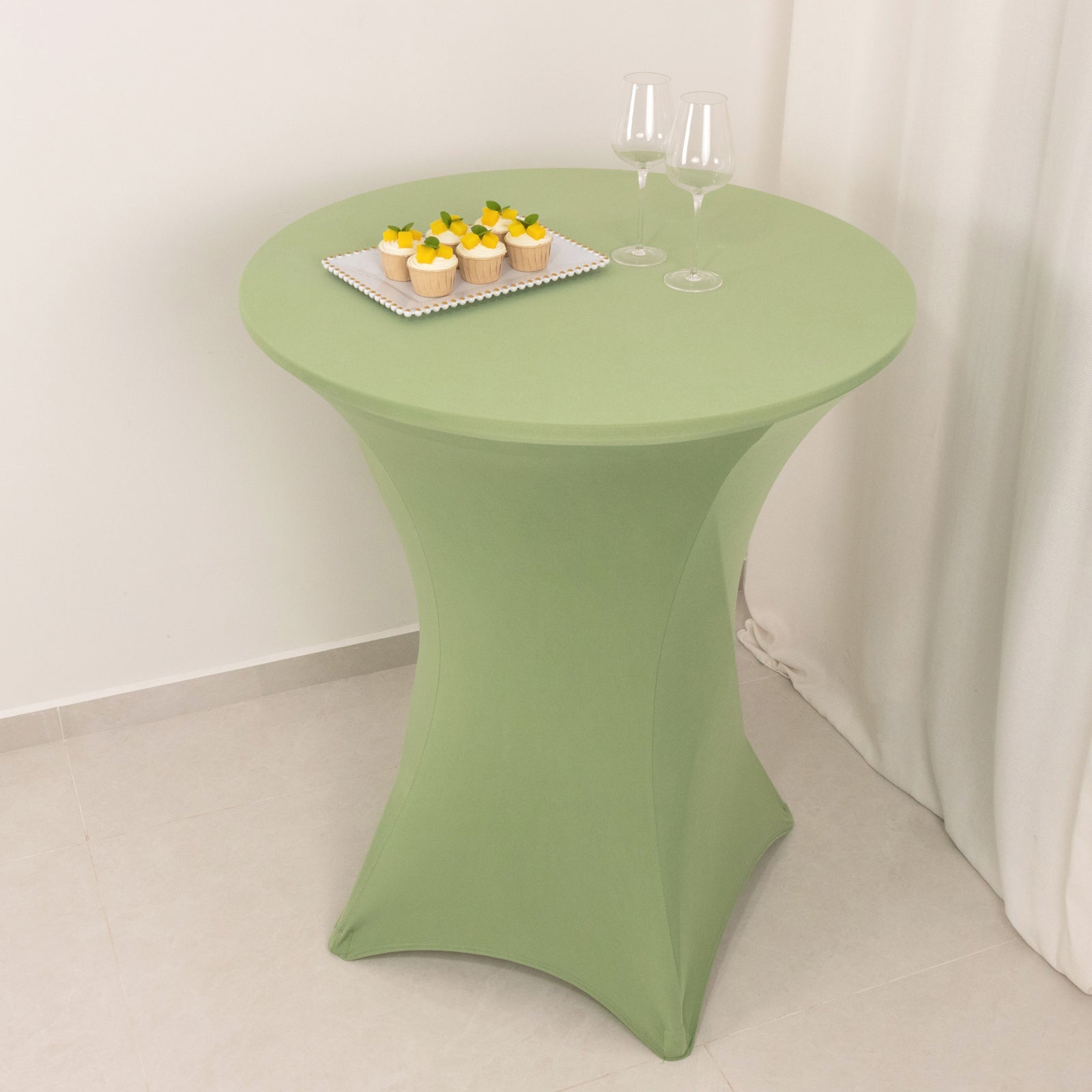 Sage Green Stretch Spandex Fitted Cocktail Table Cover for 33 - 36 Round Tables