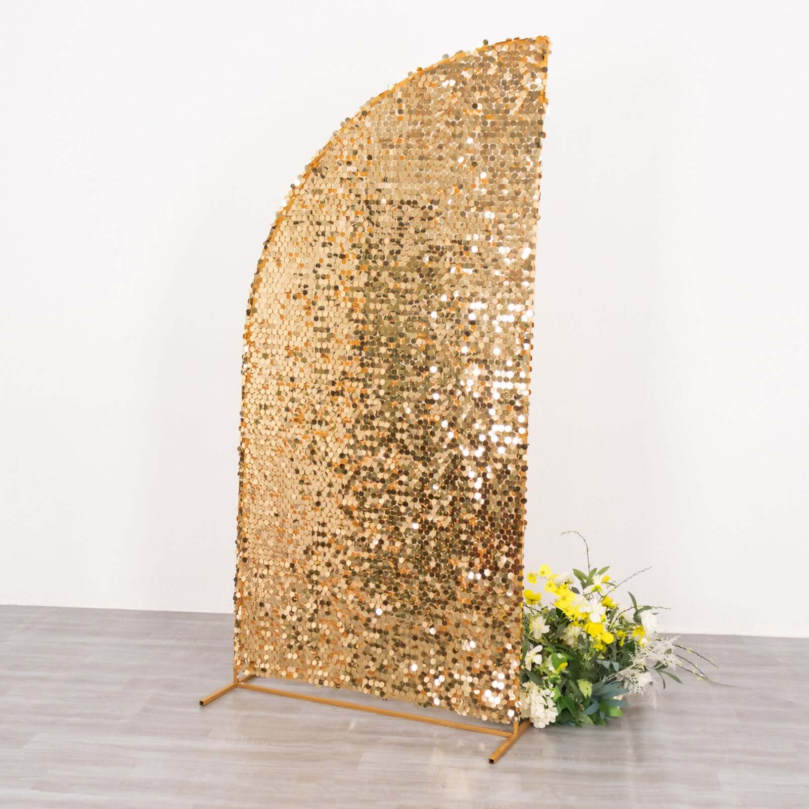 7ft Gold Double-Sided Payette Sequin Chiara Wedding Arch Cover for Half Moon Backdrop Stand - Great Deal!