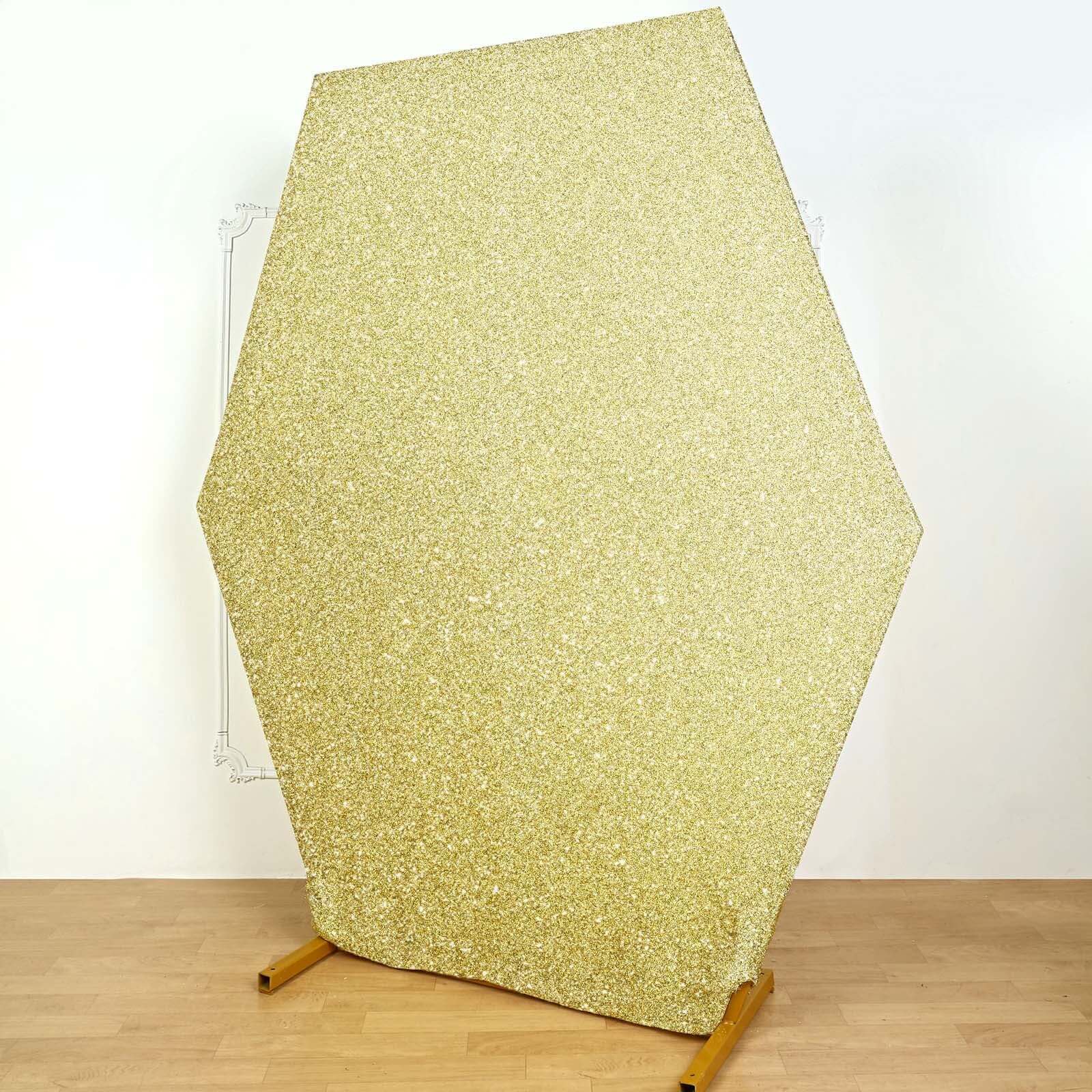 8ft x 7ft Champagne Double-Sided Metallic Shimmer Tinsel Spandex Hexagon Wedding Arbor Backdrop