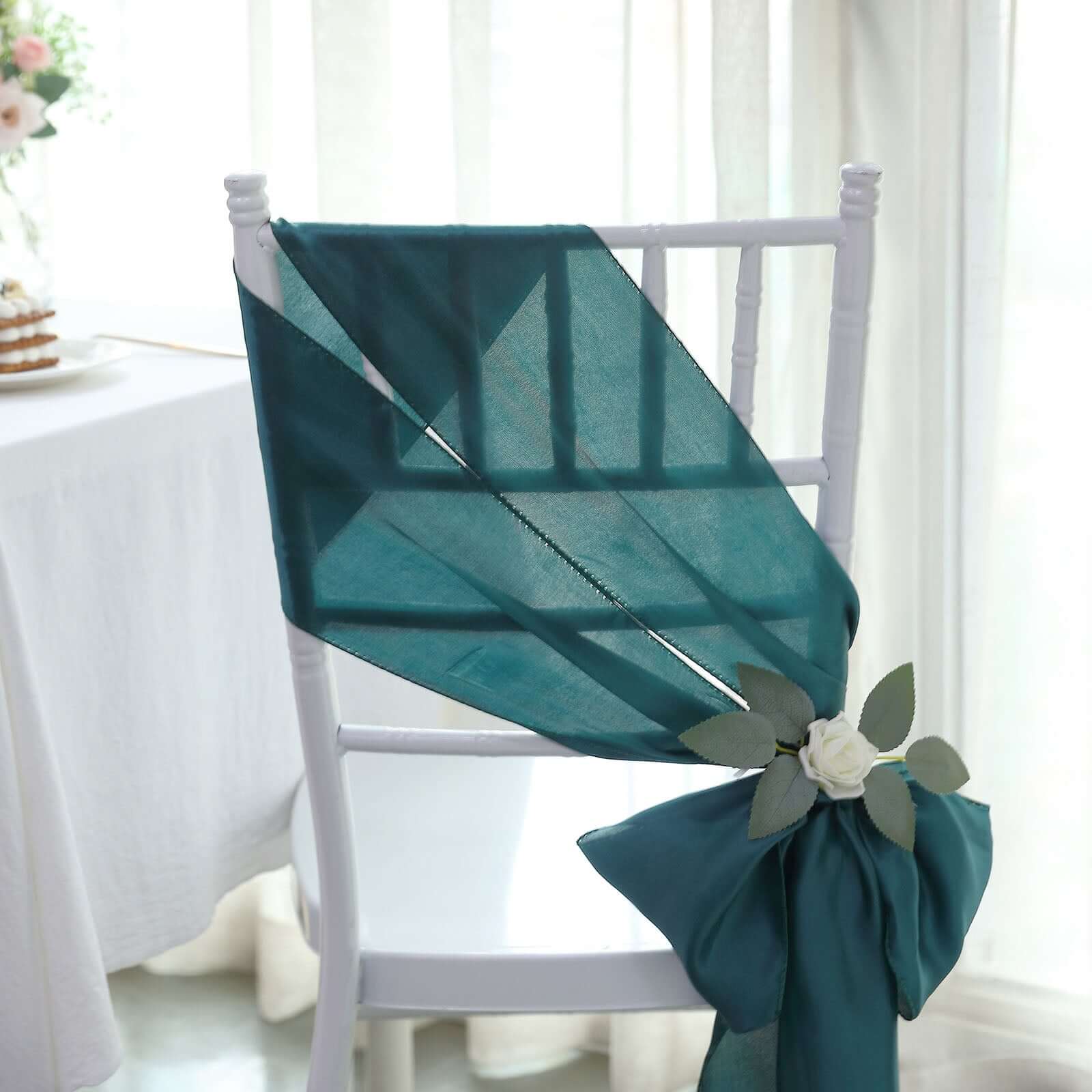 5-Pack Peacock Teal Satin Chair Sashes - Durable & Shiny Decor