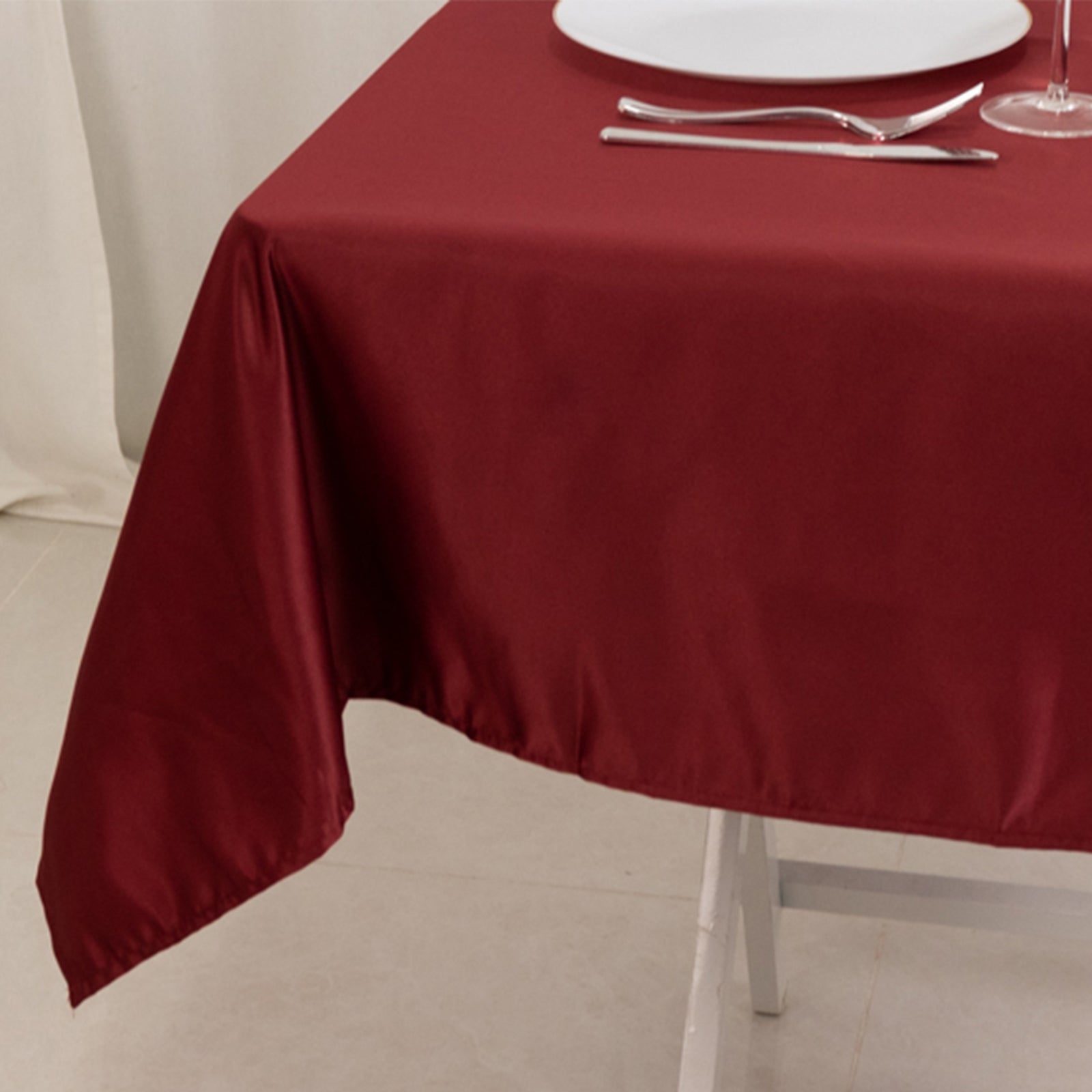 Luxury Burgundy Lamour Satin 54x54 Square Table Overlay - Durable & Silk-Like