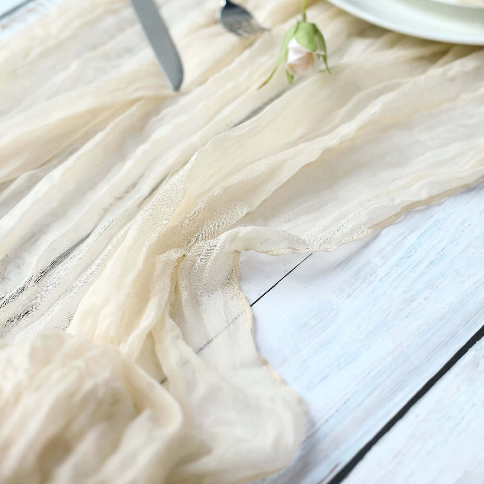 10ft Cream Gauze Cheesecloth Table Runner with Rustic Boho Charm