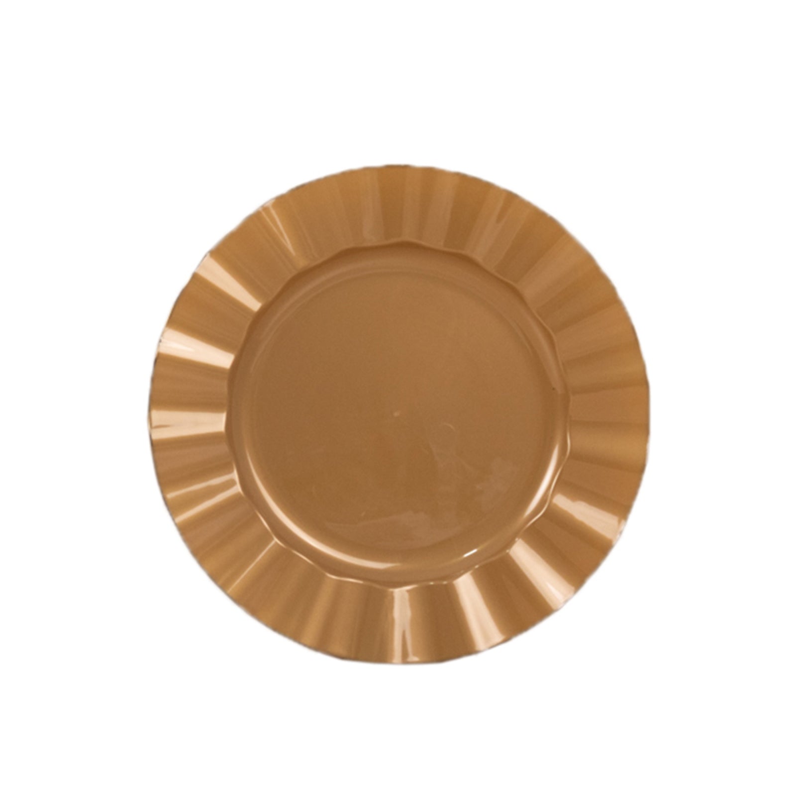 Get This 10-Pack of Sturdy Gold Plastic Round Dinner Plates with Ruffled Rim for Classy Events