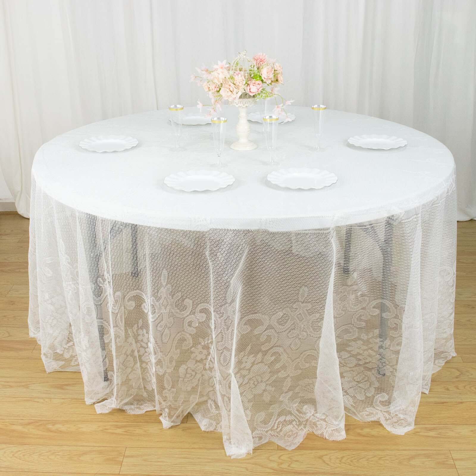 Ivory 120-Inch Seamless Premium Lace Round Tablecloth for Elegant Celebrations
