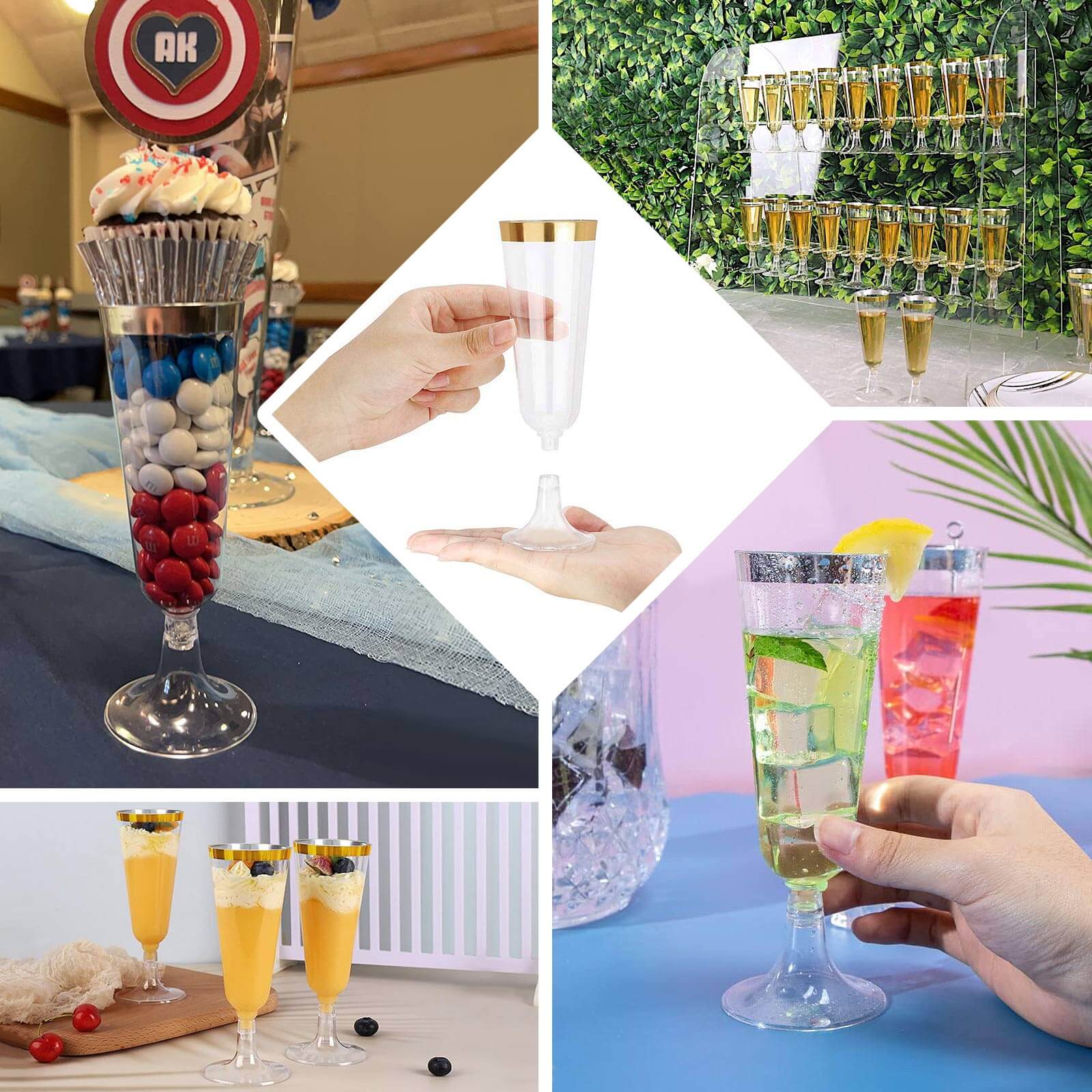 Hot Sale! 12-Pack 5oz Clear Plastic Champagne Flutes with Gold Rim - Disposable Party Glasses