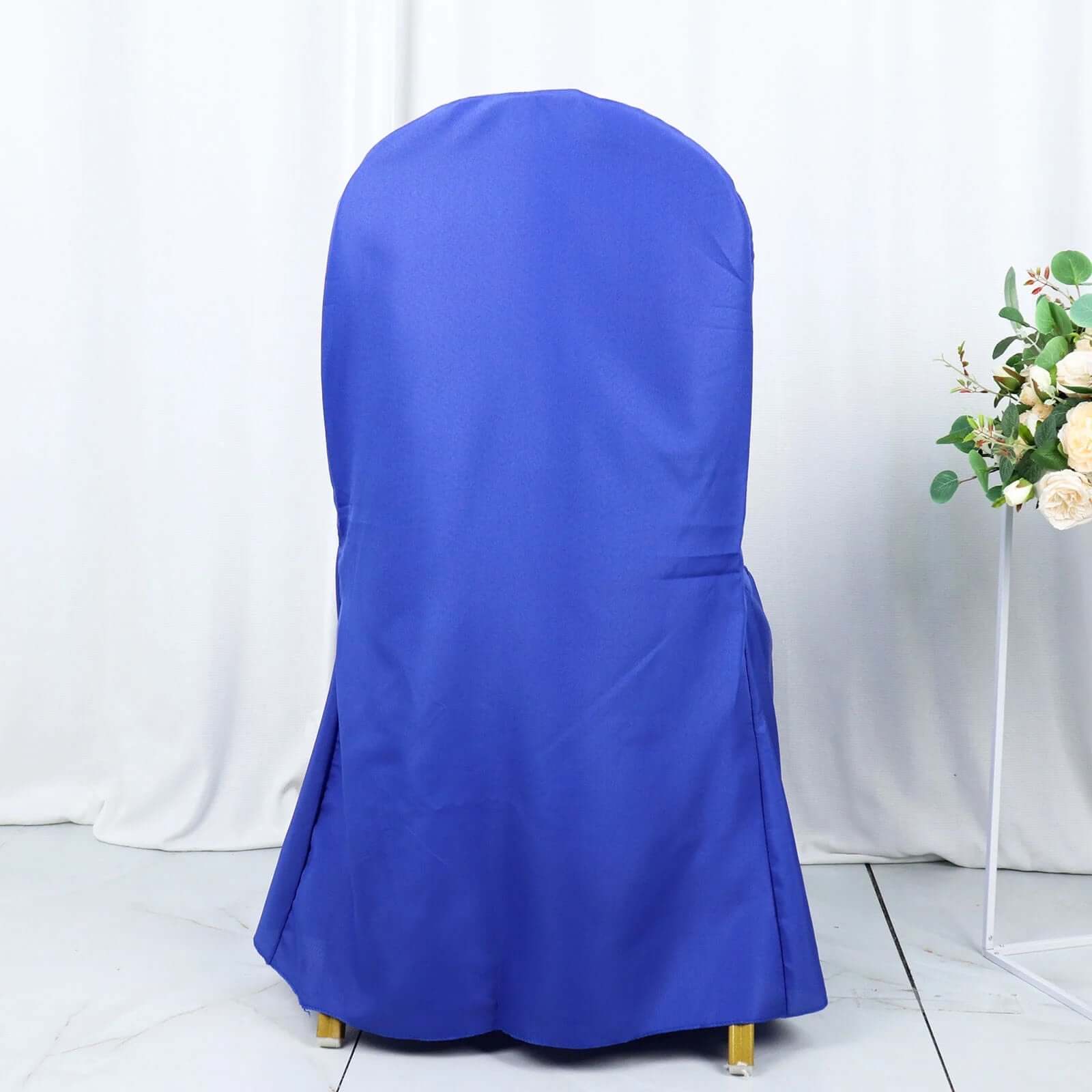 10-Pack Royal Blue Polyester Slip-On Chair Covers for Banquets - Stain & Wrinkle Resistant
