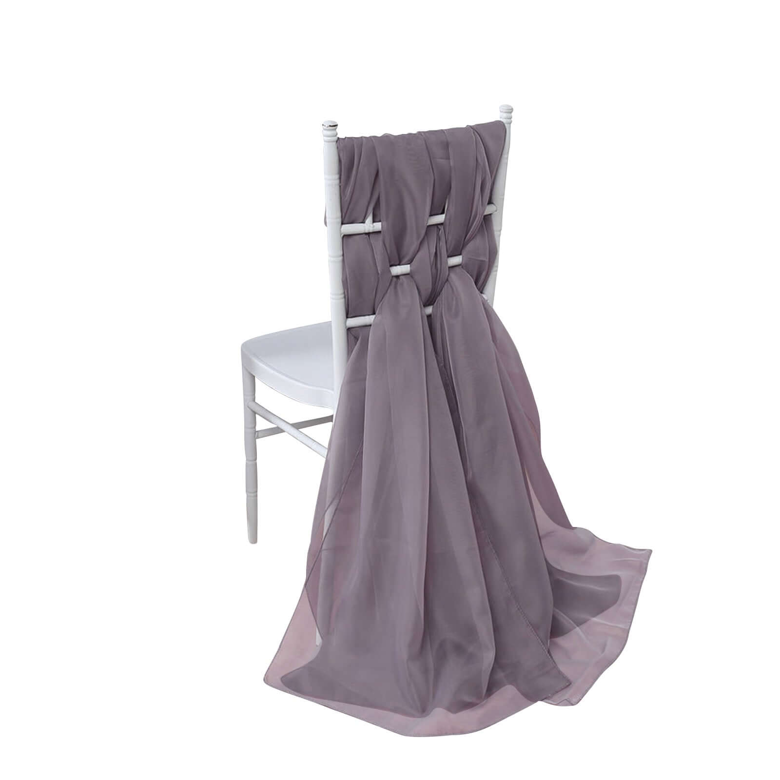 5-Piece Set of Premium Violet Amethyst Chiffon Chair Sashes - Soft, Lightweight Designer Bows 22x78