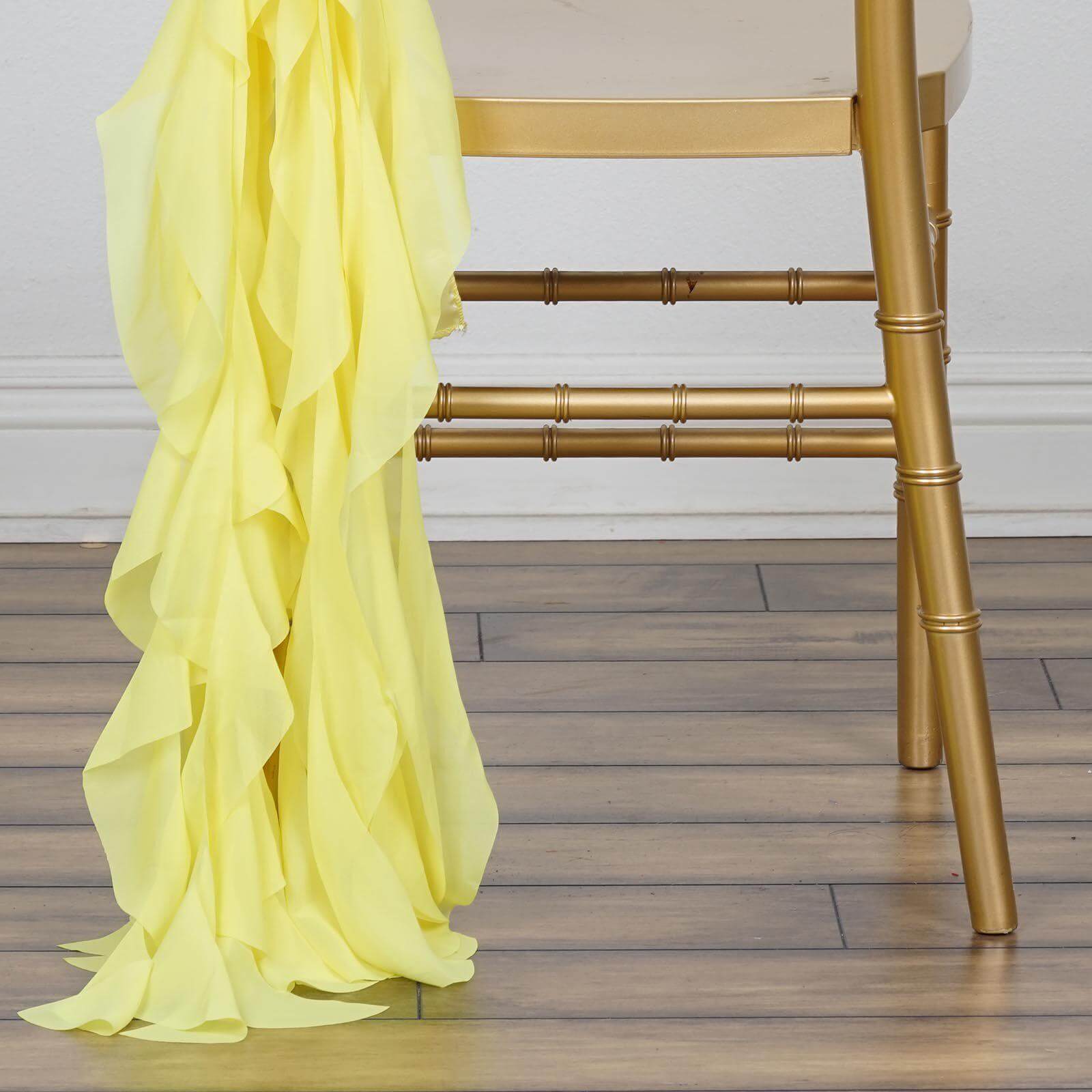 Stylish Yellow Chiffon Chair Sashes with Willow Ruffles Design - 1 Set, Perfect for Decor
