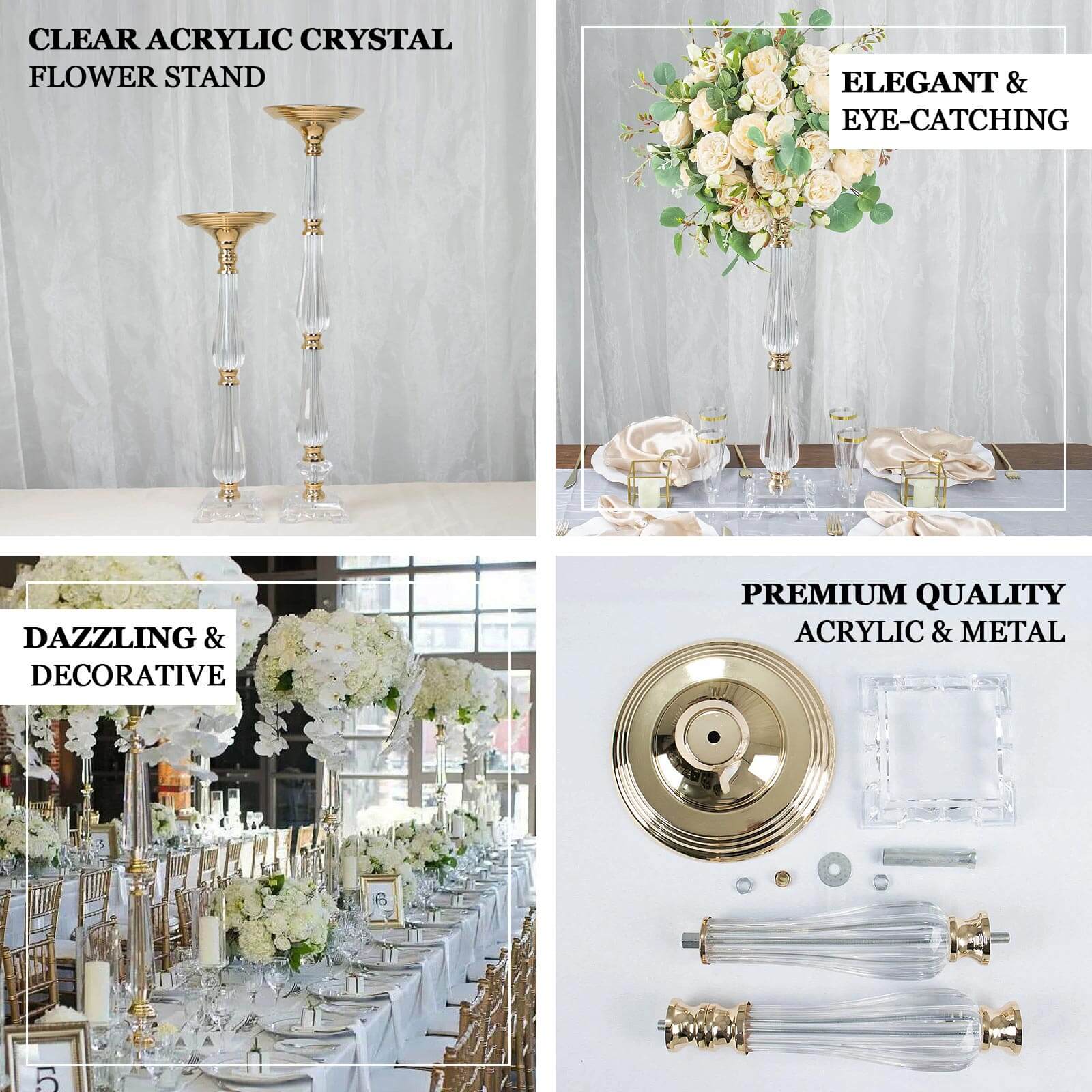 32-inch Gold and Clear Acrylic Crystal Pillar Candle Stand for Wedding Centerpieces