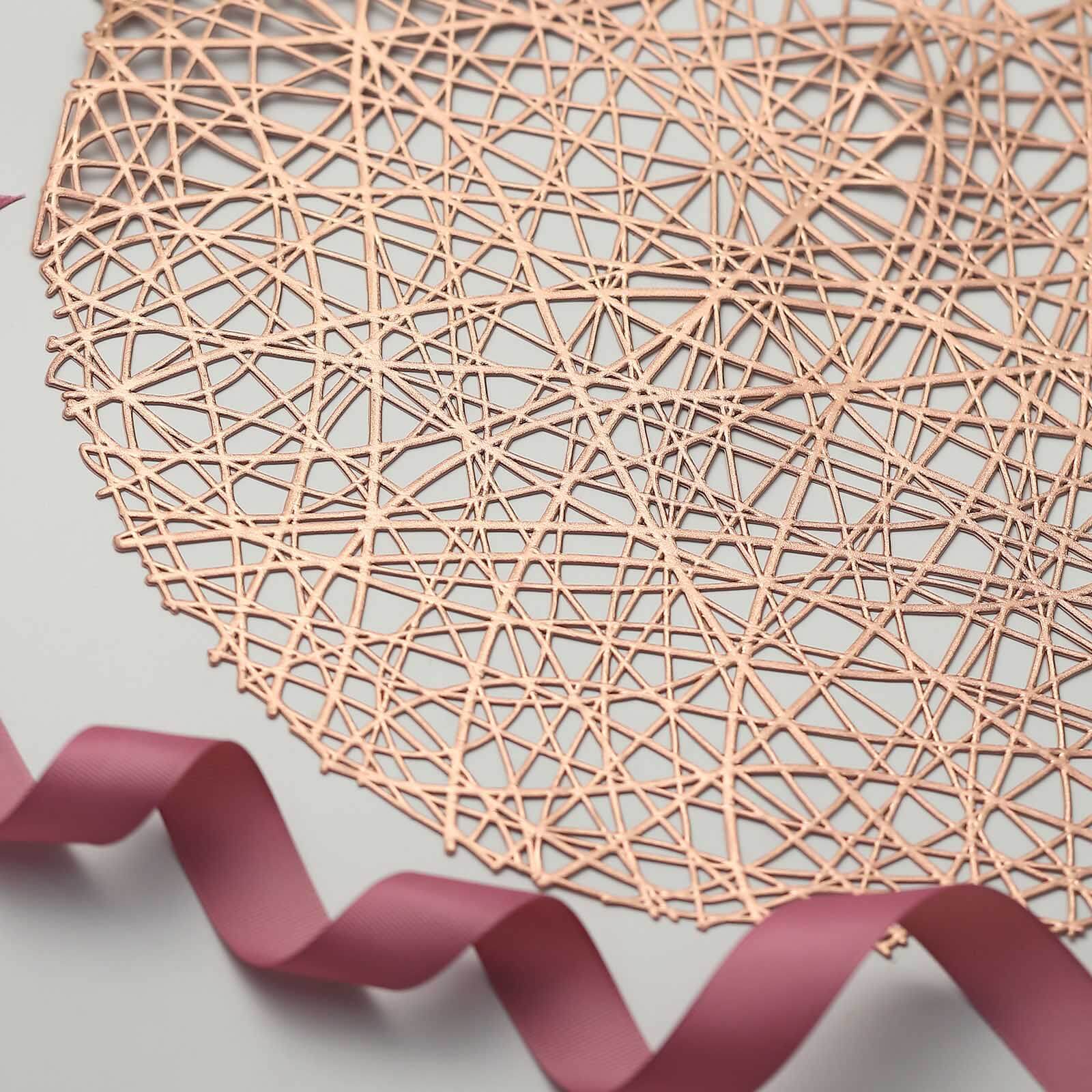 Hot Sale! 6-Piece Set of Durable Rose Gold Vinyl Round Dining Table Placemats with Woven Design