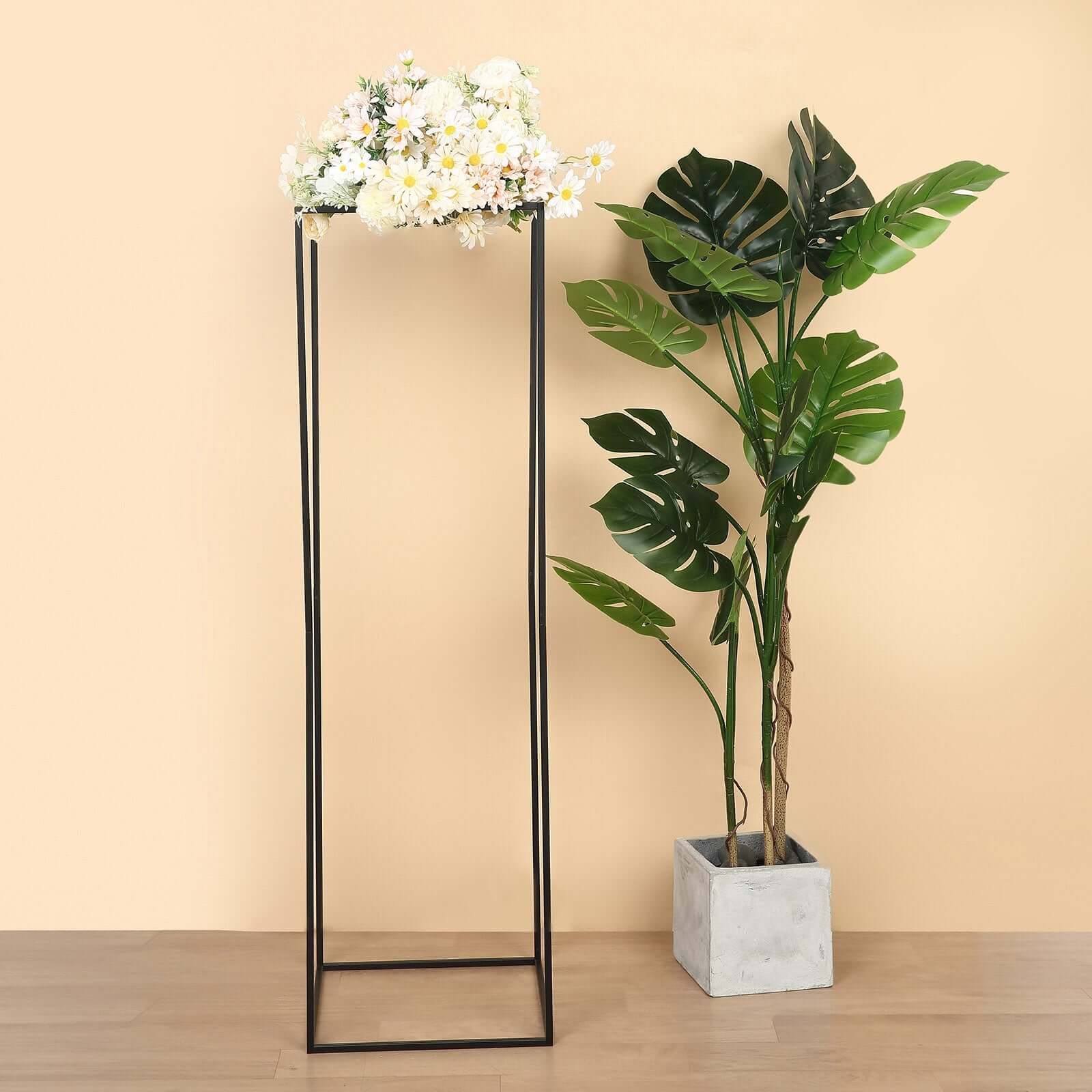 2-Pack Matte Black Metal Geometric Rectangular Flower Stand - Ideal for Upscale Wedding Arrangements