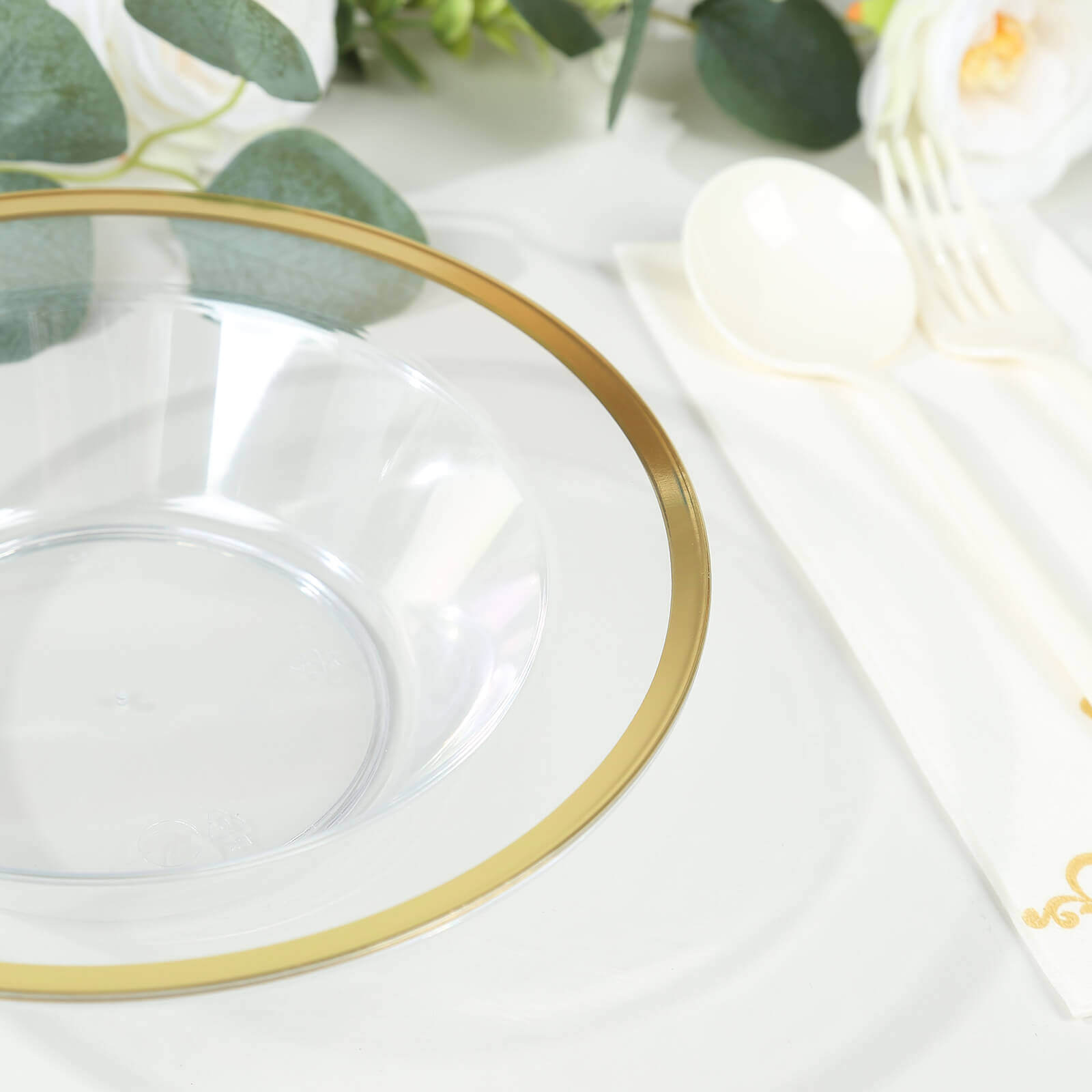 Hot Deal! 20-Pack Disposable 12oz Clear Plastic Dessert & Salad Bowls with Gold Rim