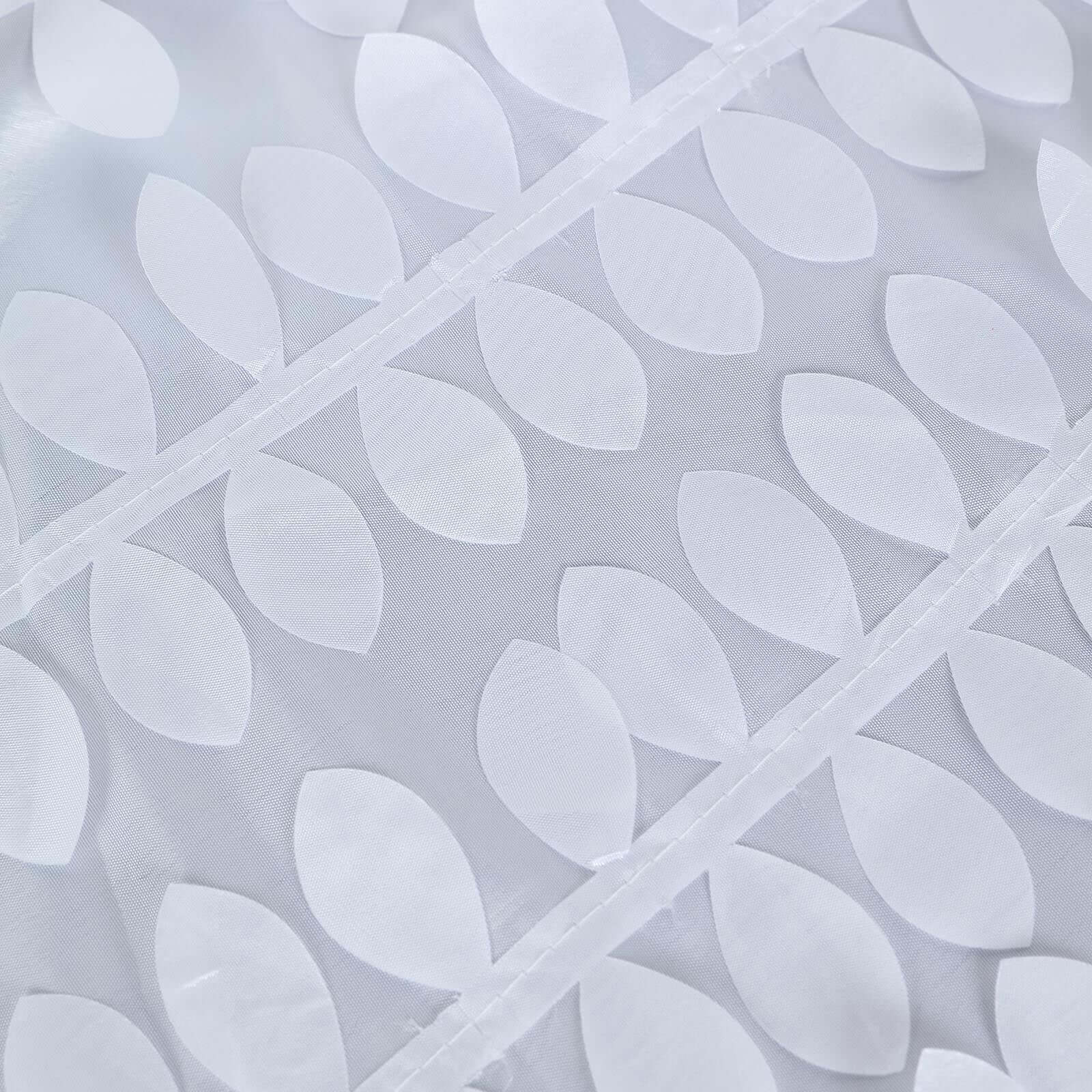 Premium White Taffeta 120 Round Tablecloth with 3D Leaf Petal Design for Weddings & Events