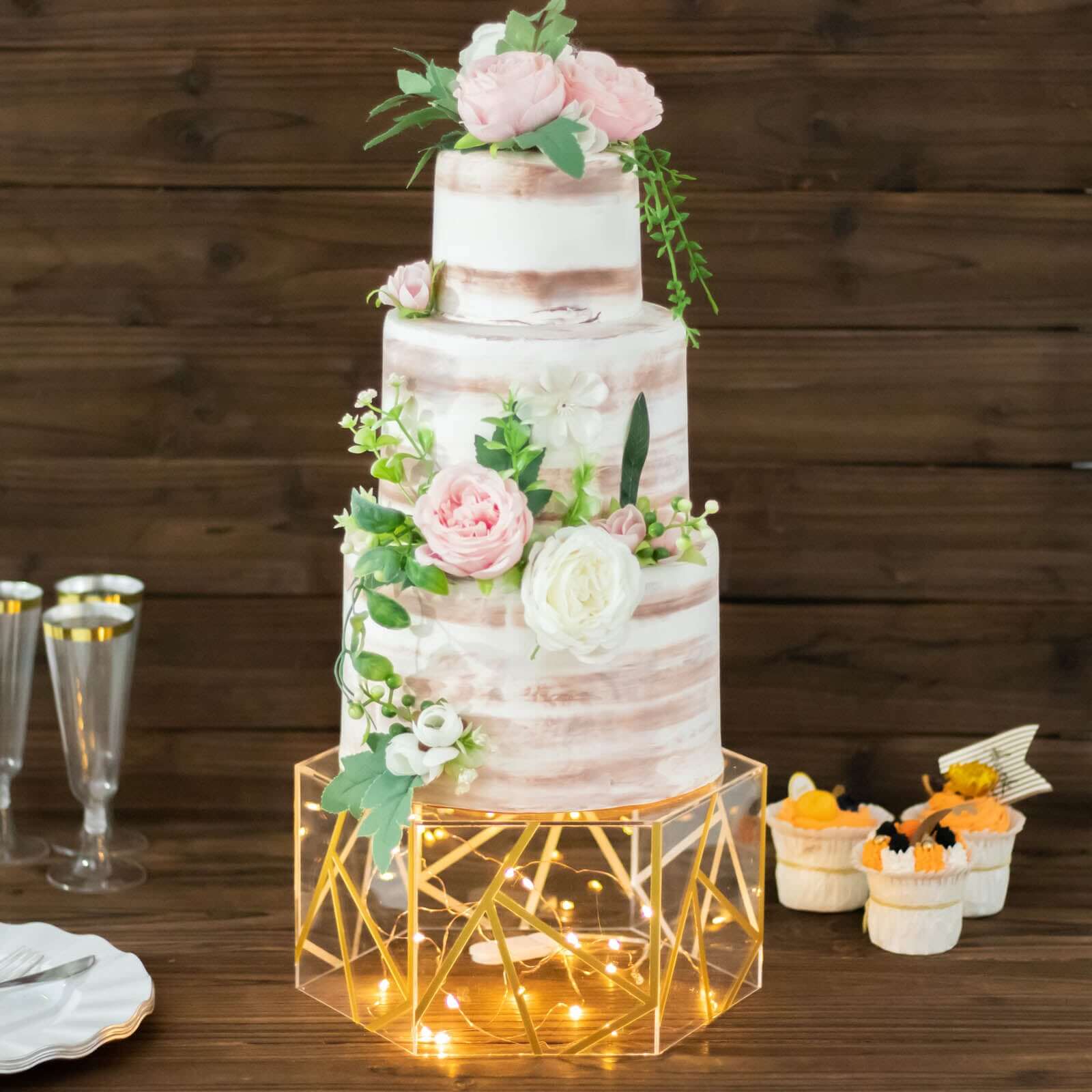 10x5 Clear and Gold Acrylic Hexagonal Cake Stand for Decorative Event Display