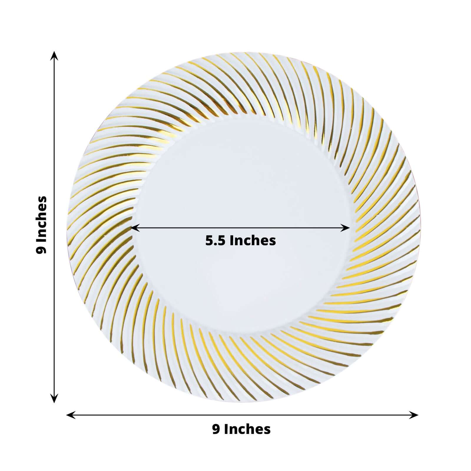 10-Pack Disposable White Dinner Plates with Gold Swirl Rim - Ideal for Parties