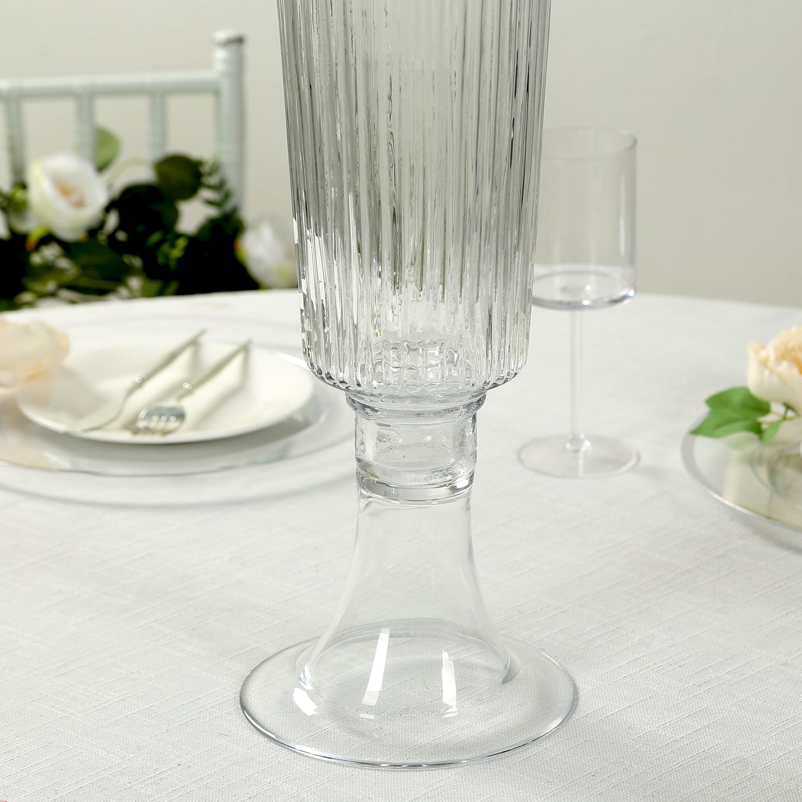 4-Pack Clear Glass Trumpet Vases with Ribbed Design - Durable 26-Inch Event Centerpieces