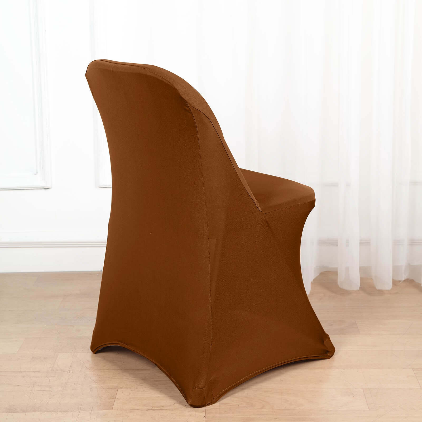 Reusable & Wrinkle-Resistant 160GSM Cinnamon Brown Spandex Stretch Slipcover for Folding Chairs