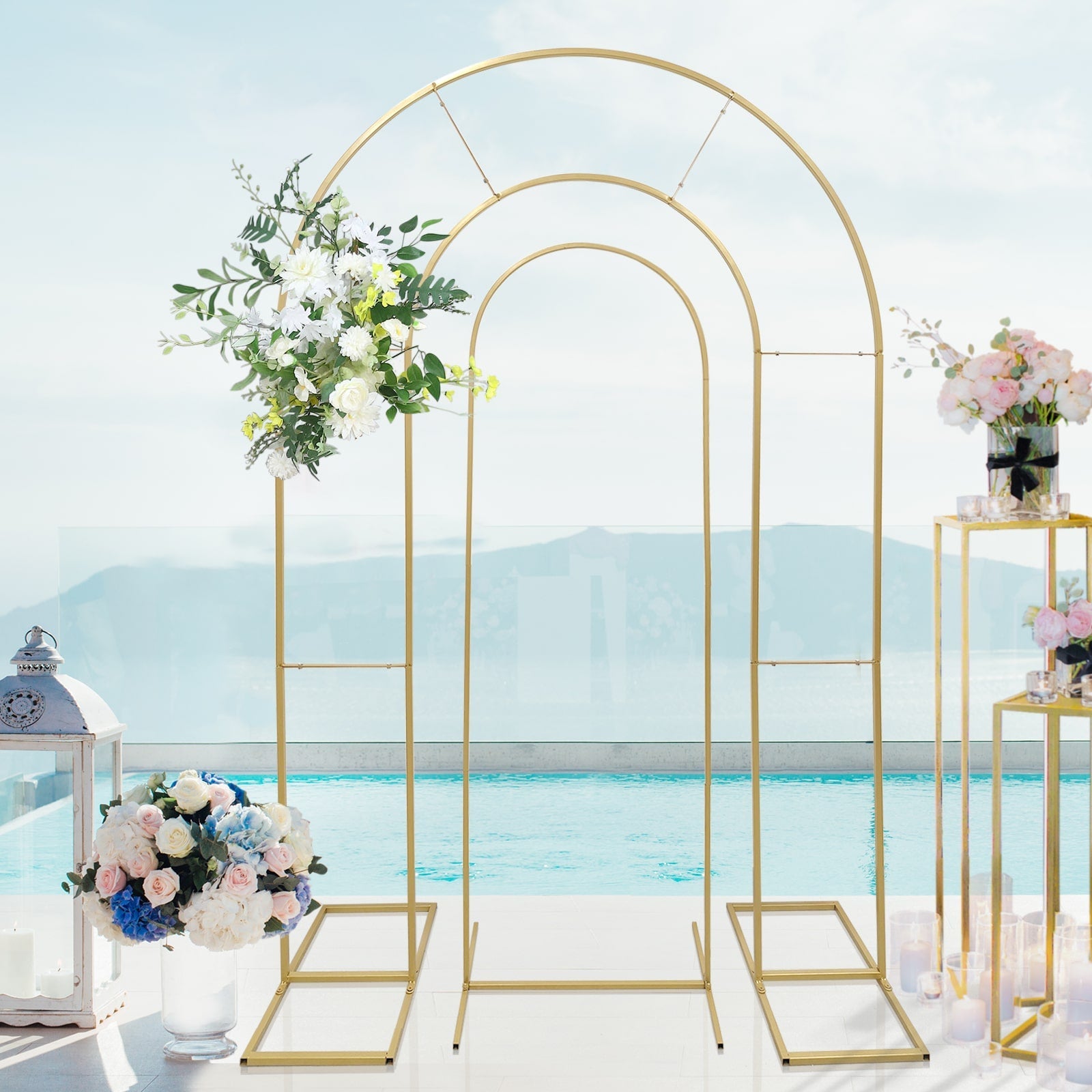 Get 2 Gold Metal Round Top Wedding Arches - 6ft & 8ft, Ideal for Ceremonies