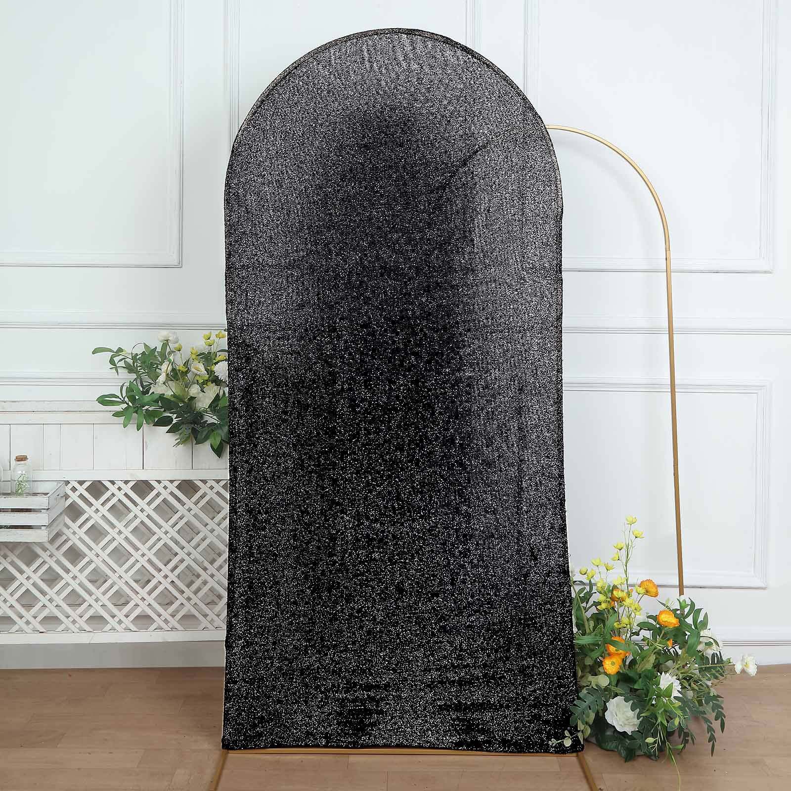 7ft Black Shimmer Tinsel Spandex Cover for Fitted Round - Top Wedding Arch Stand