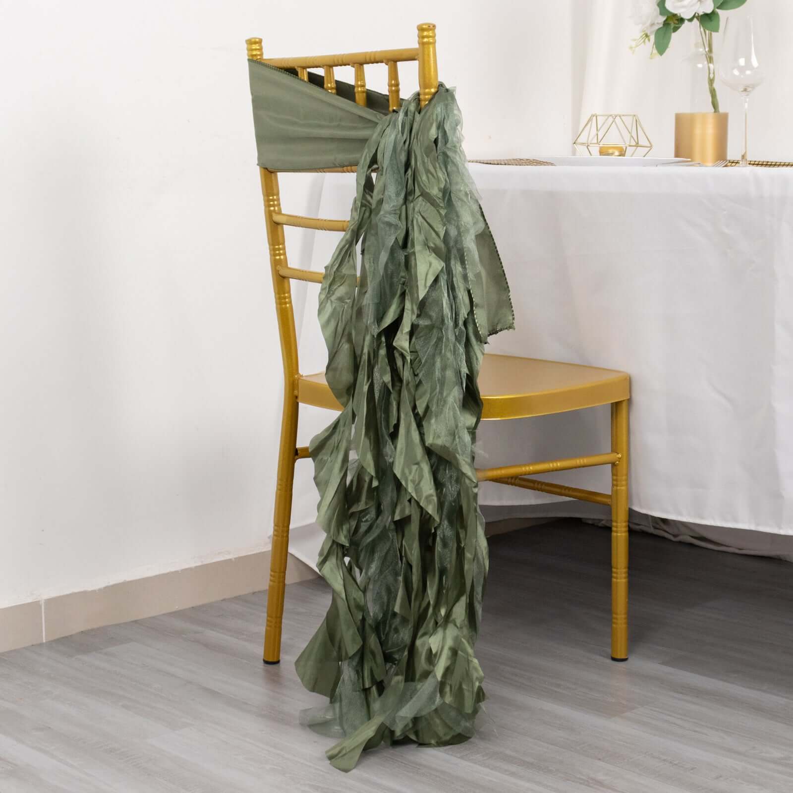 5-Piece Set of Dusty Sage Green Chiffon Satin Chair Sashes - Easy Install for Events