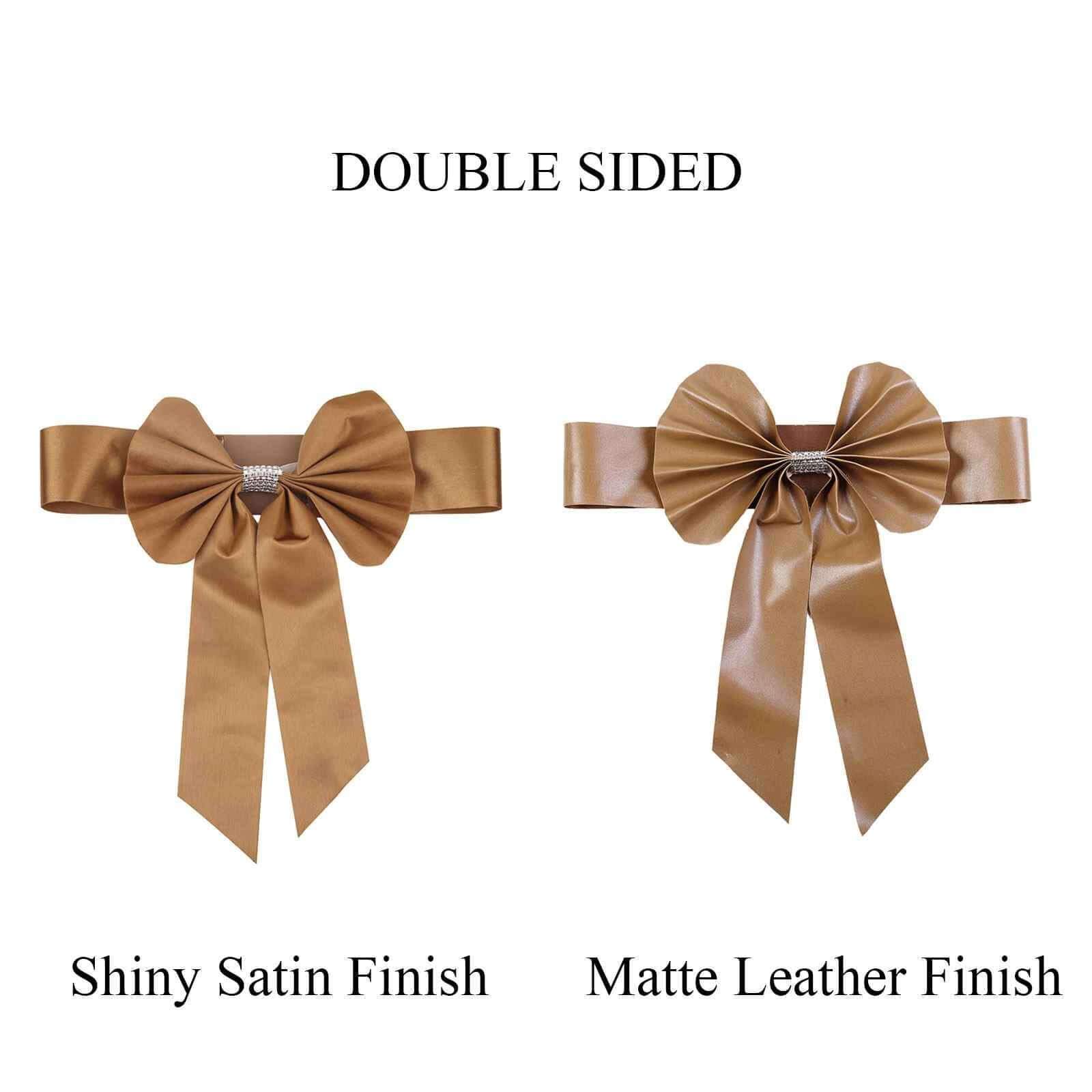 5-Pack Gold Satin Faux Leather Chair Sashes with Rhinestone Buckles - Ideal Party Decor