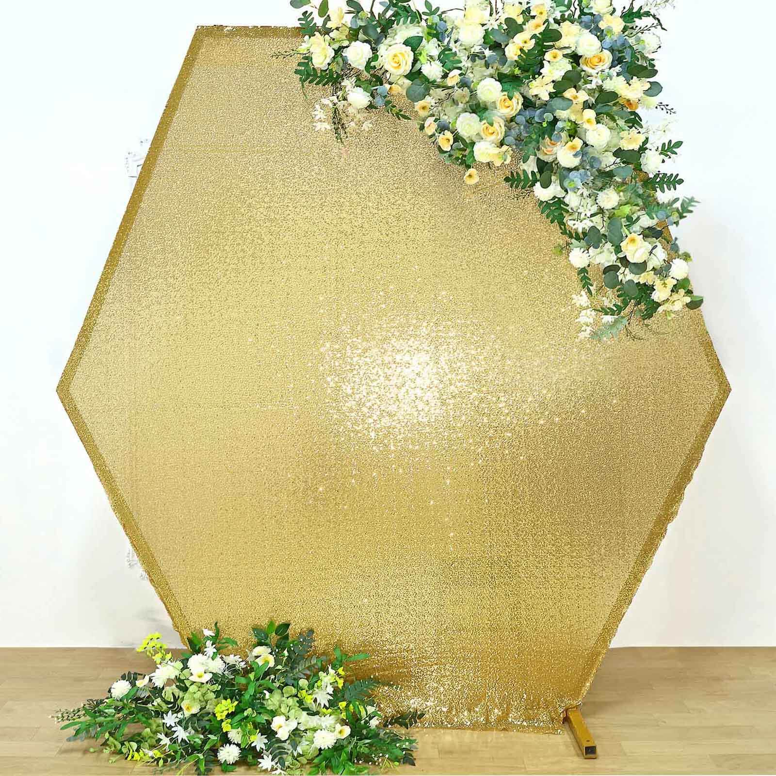 8ft x 7ft Gold Metallic Shiny Sequin Double-Sided Custom Wedding Arch Backdrop Cover