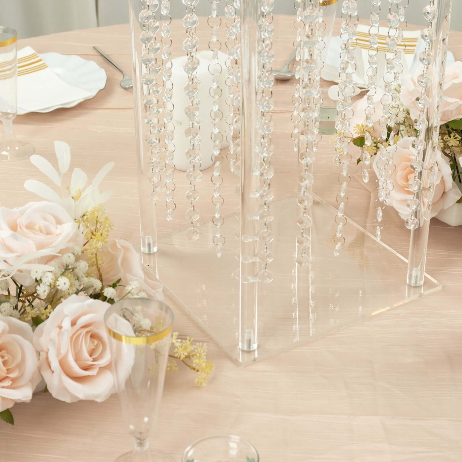 Clear Acrylic Flower Pedestal Vase with Crystal Beads - Ideal Durable Wedding Table Centerpiece, 24 Inches