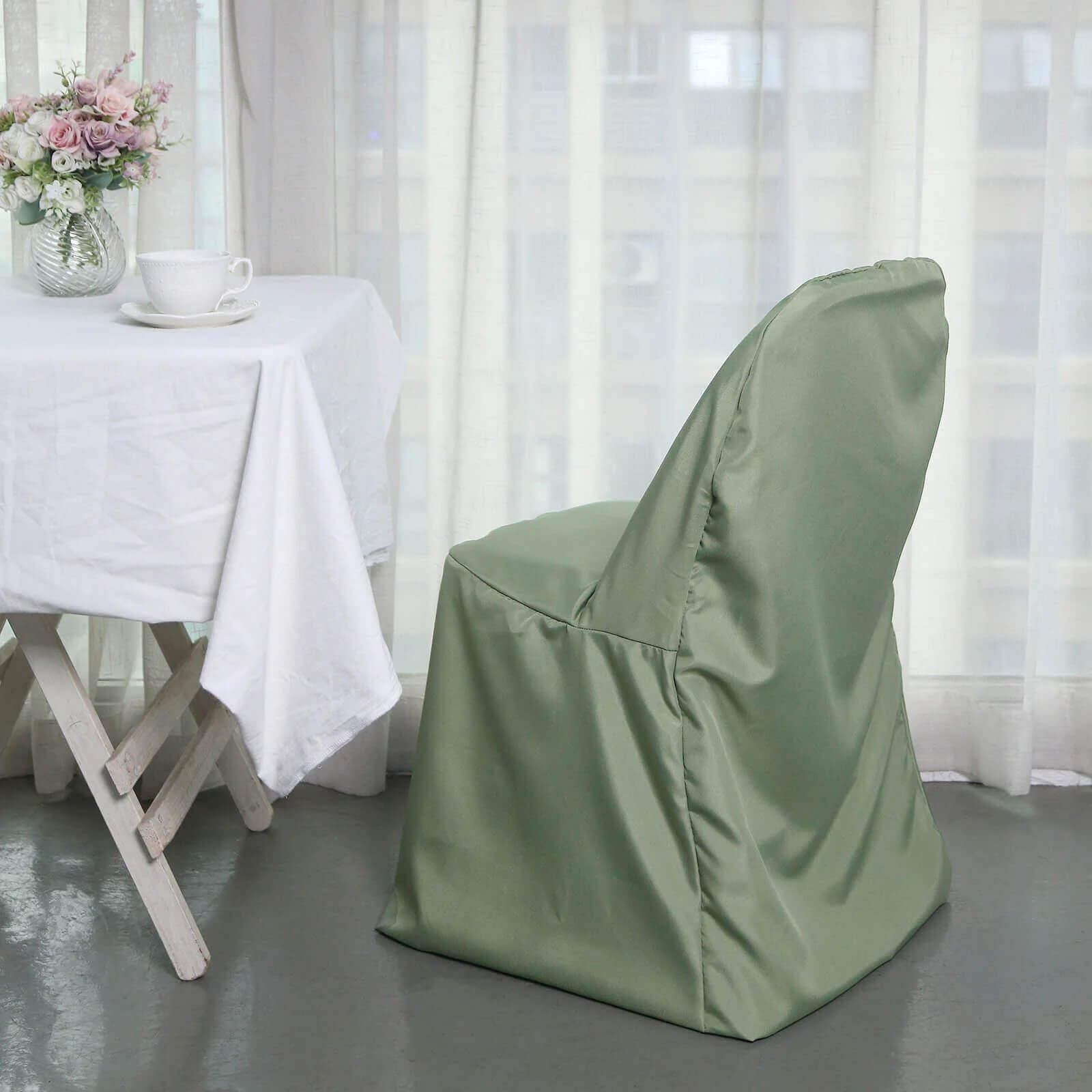 Hot Deal! 10-Piece Polyester Slip-On Chair Covers in Dusty Sage Green - Wrinkle & Stain Resistant