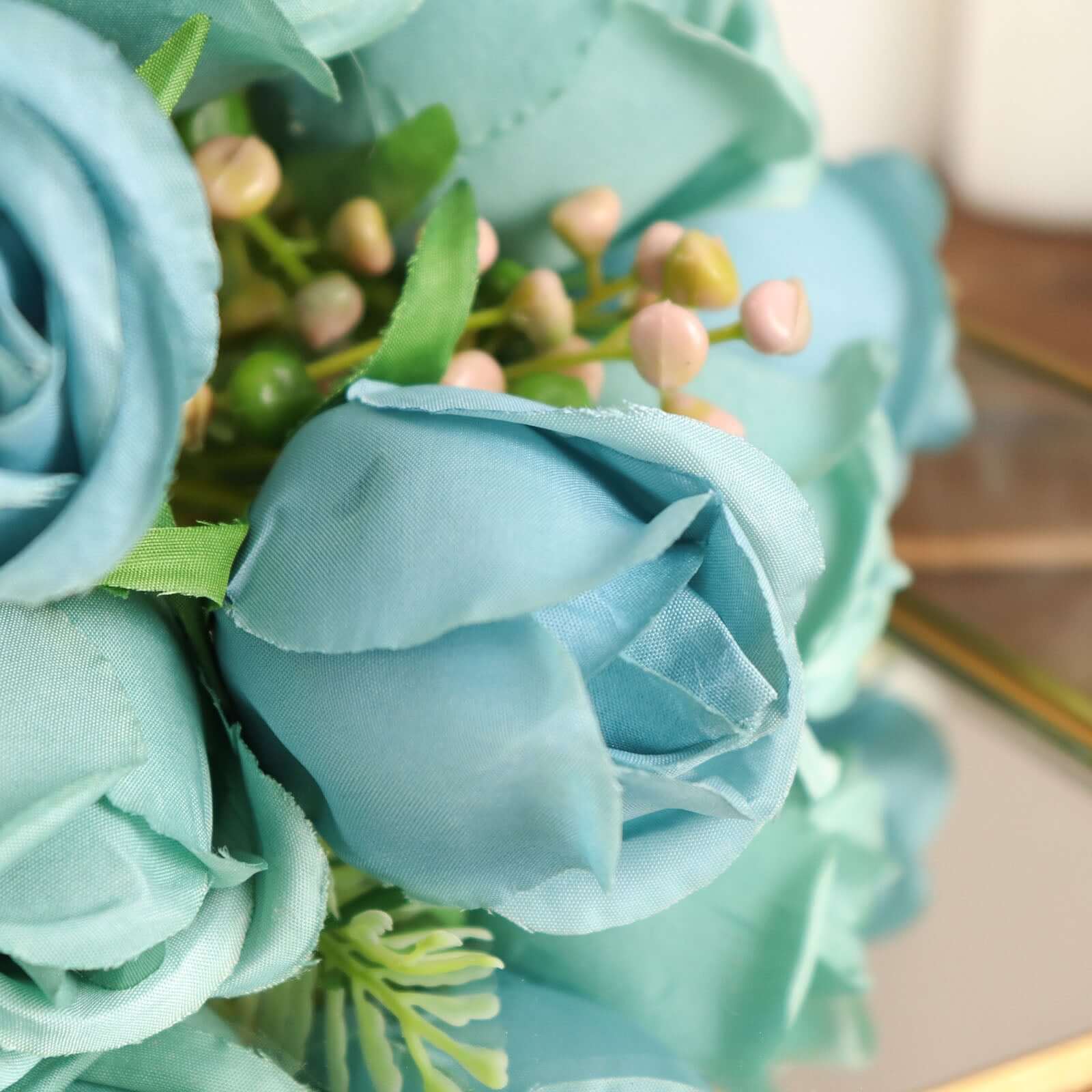 Hot Deal! 3-Pack 13" Dusty Blue Real Touch Silk Rose Bud Bridal Bouquets