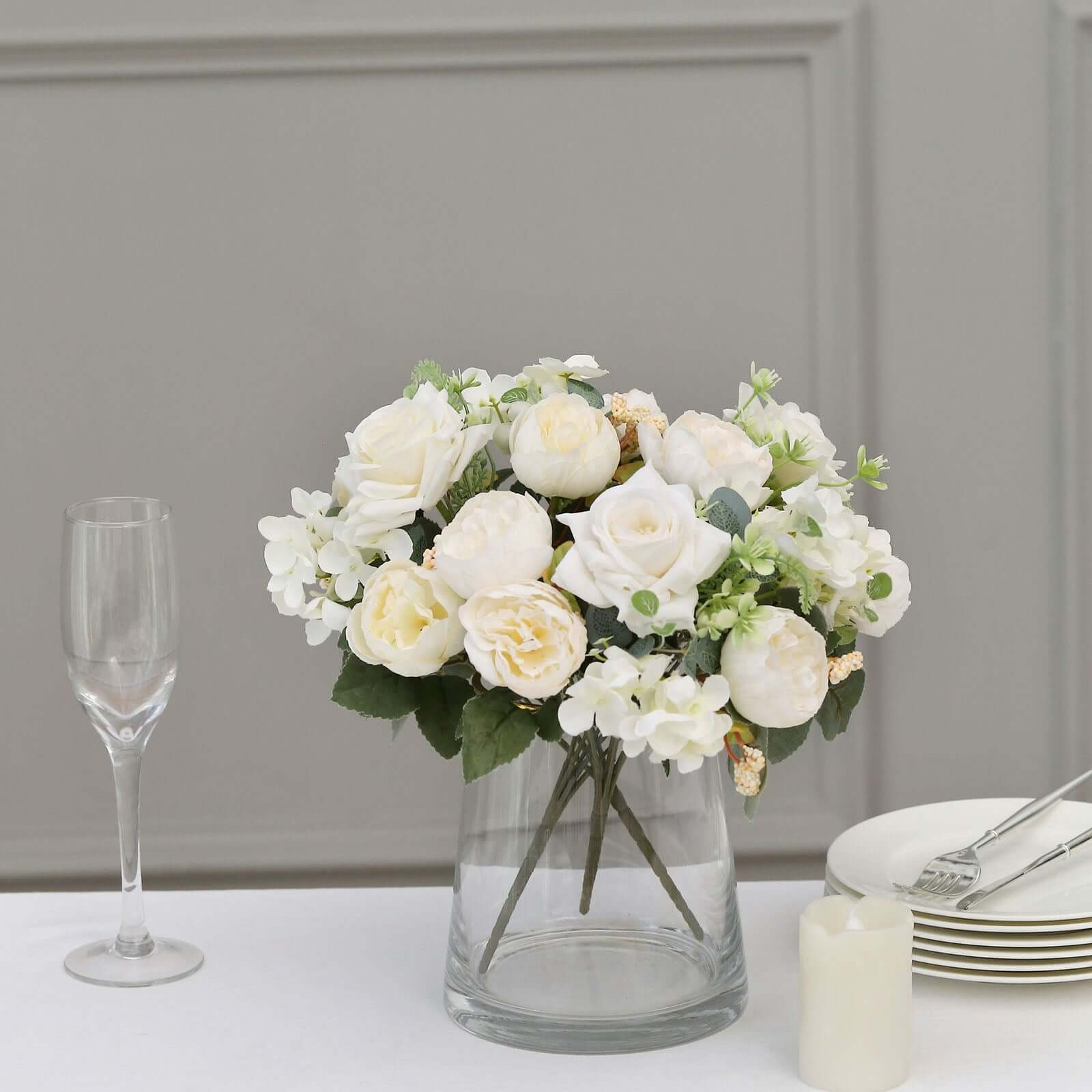 Hot Sale! 2 Pack of Ivory Silk Artificial Rose & Peony Floral Arrangements for Weddings and Home Decor