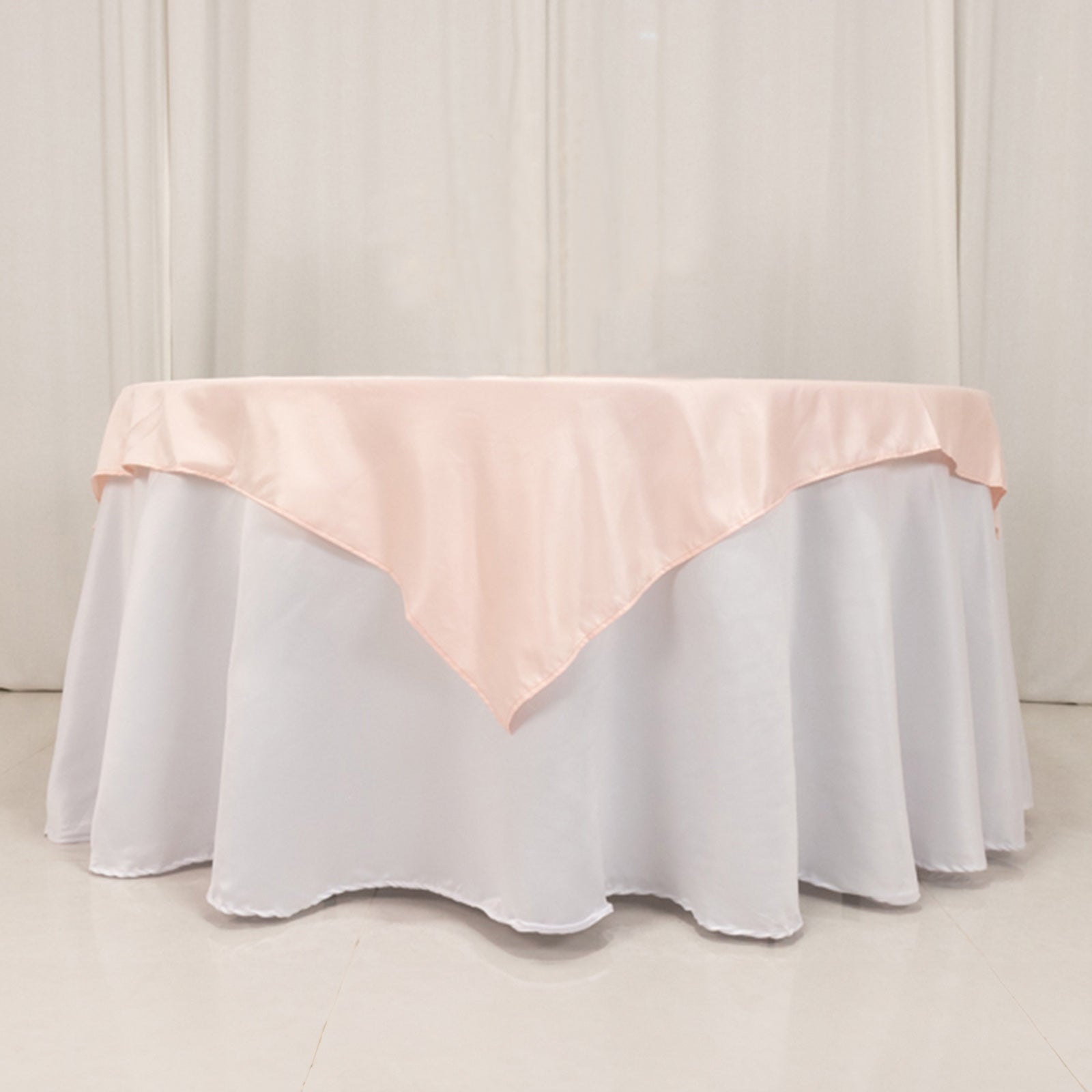 Blush Lamour Satin 54x54 Square Table Overlay - Durable & Silk - like Table Cover, Ideal for Events