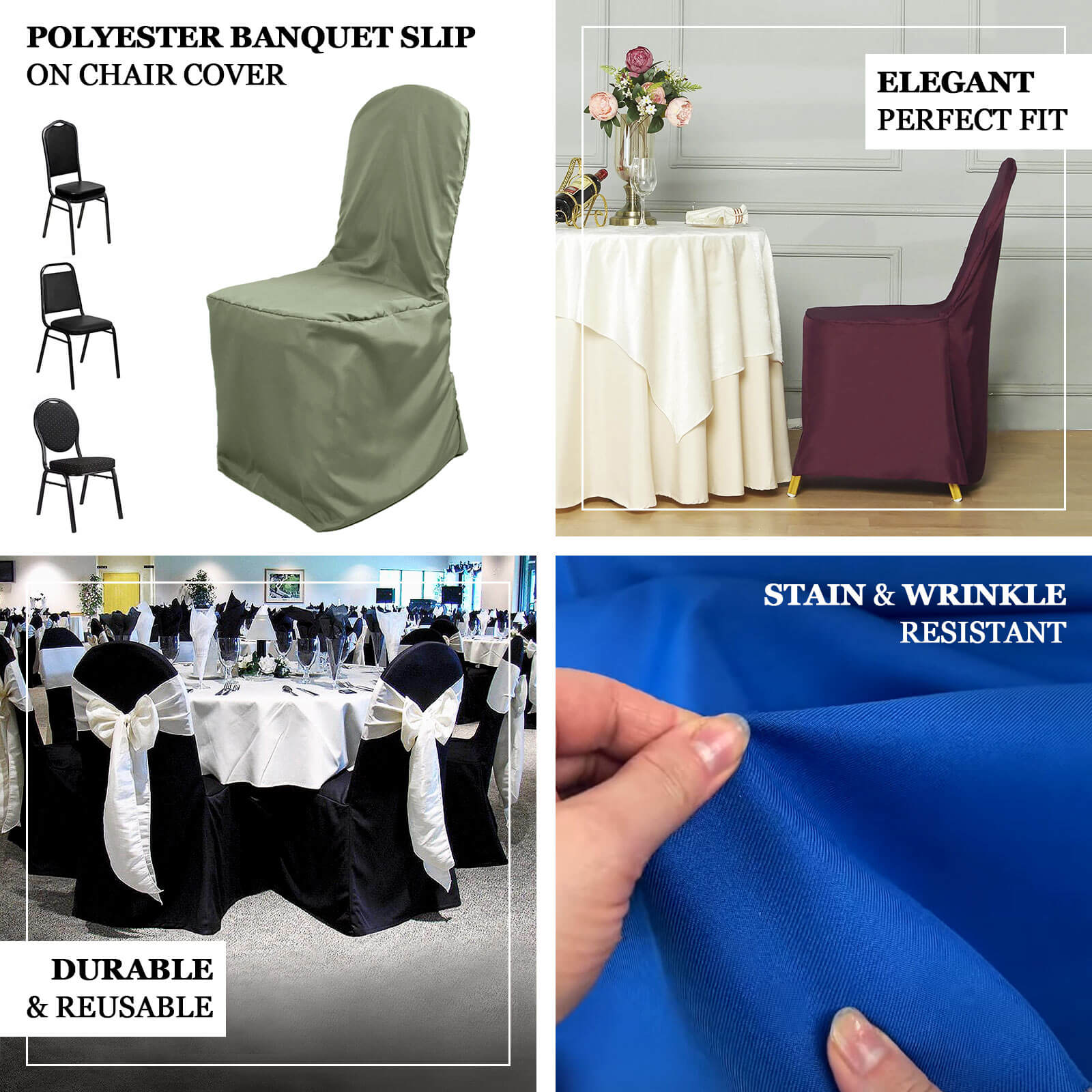 10-Piece Stain-Resistant Polyester Slip-On Chair Covers in Dusty Sage Green for Banquets