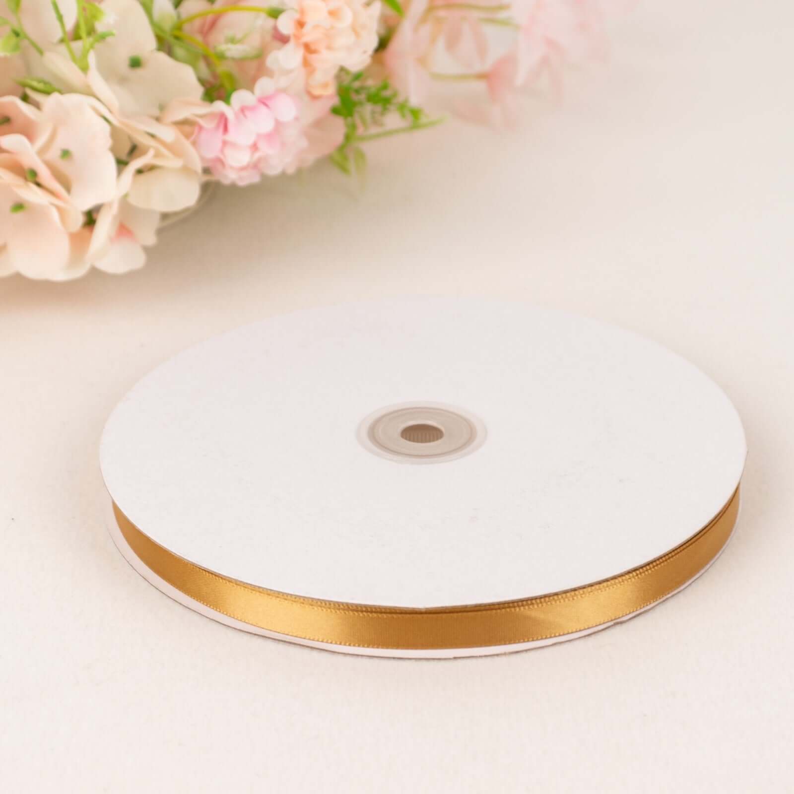 Hot! 100 Yards 3/8 Gold Single-Face Decorative Satin Ribbon