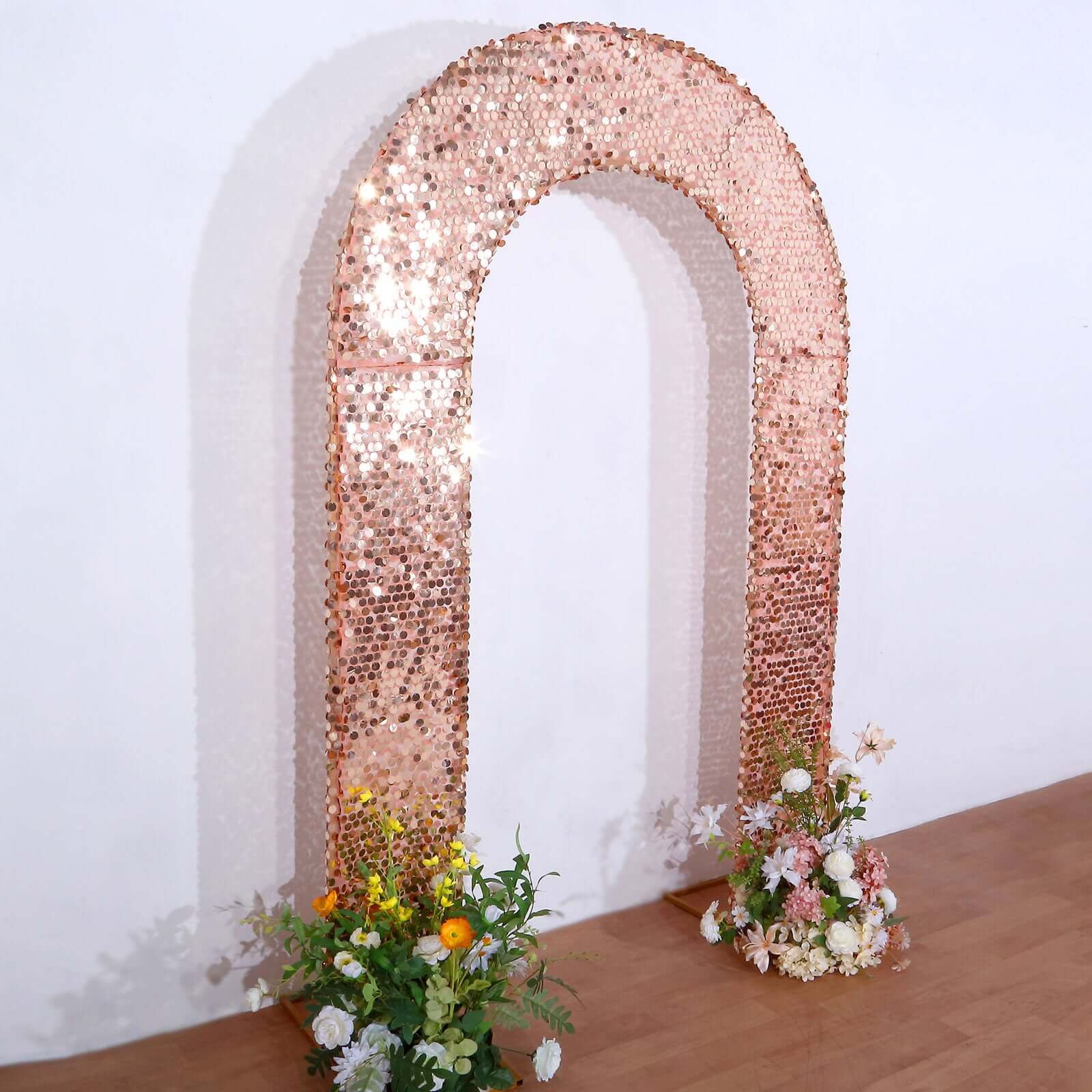 8ft Rose Gold U-Shaped Double Sided Payette Sequin Wedding Arch Slipcover