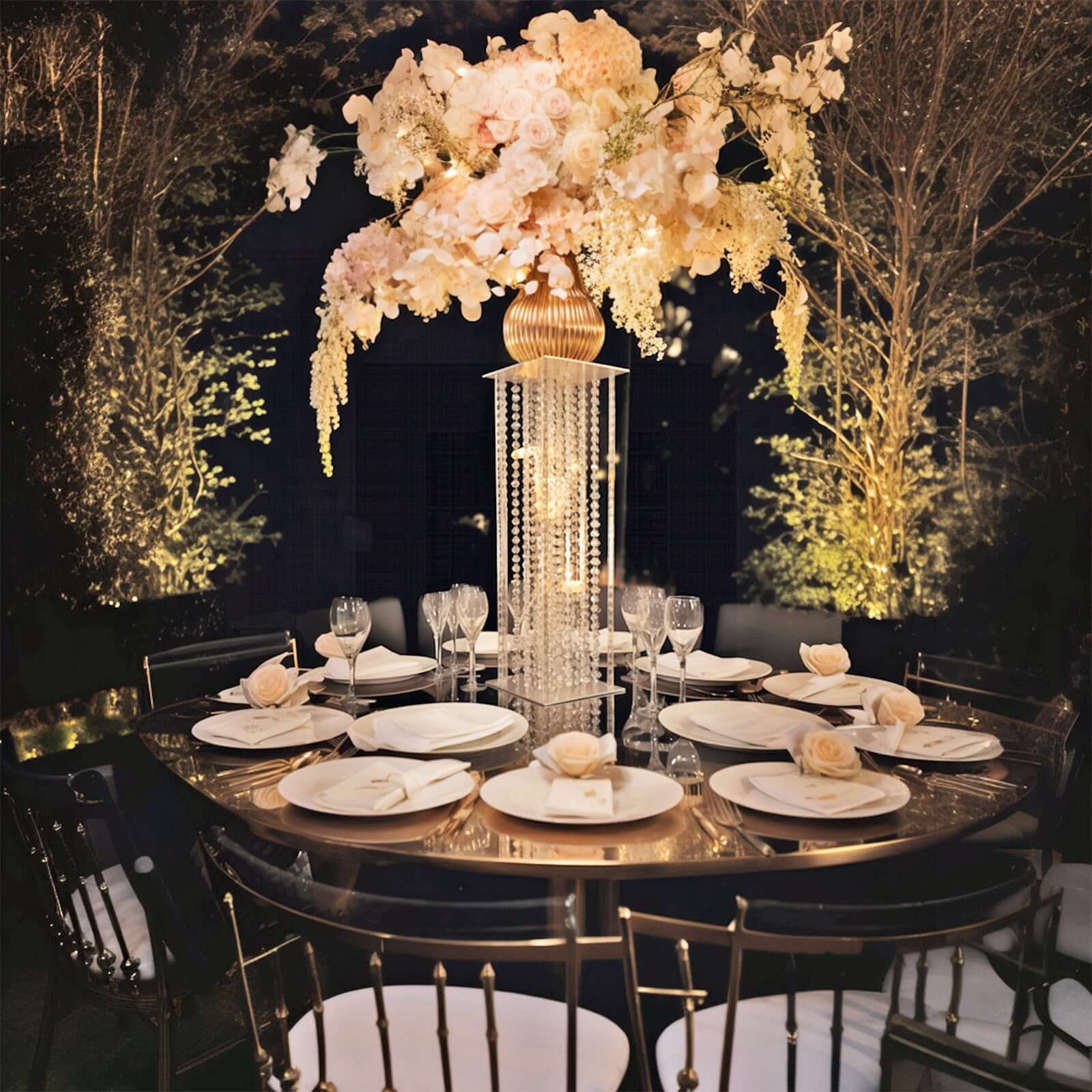 Clear Acrylic Flower Pedestal Vase with Crystal Beads - Ideal Durable Wedding Table Centerpiece, 24 Inches