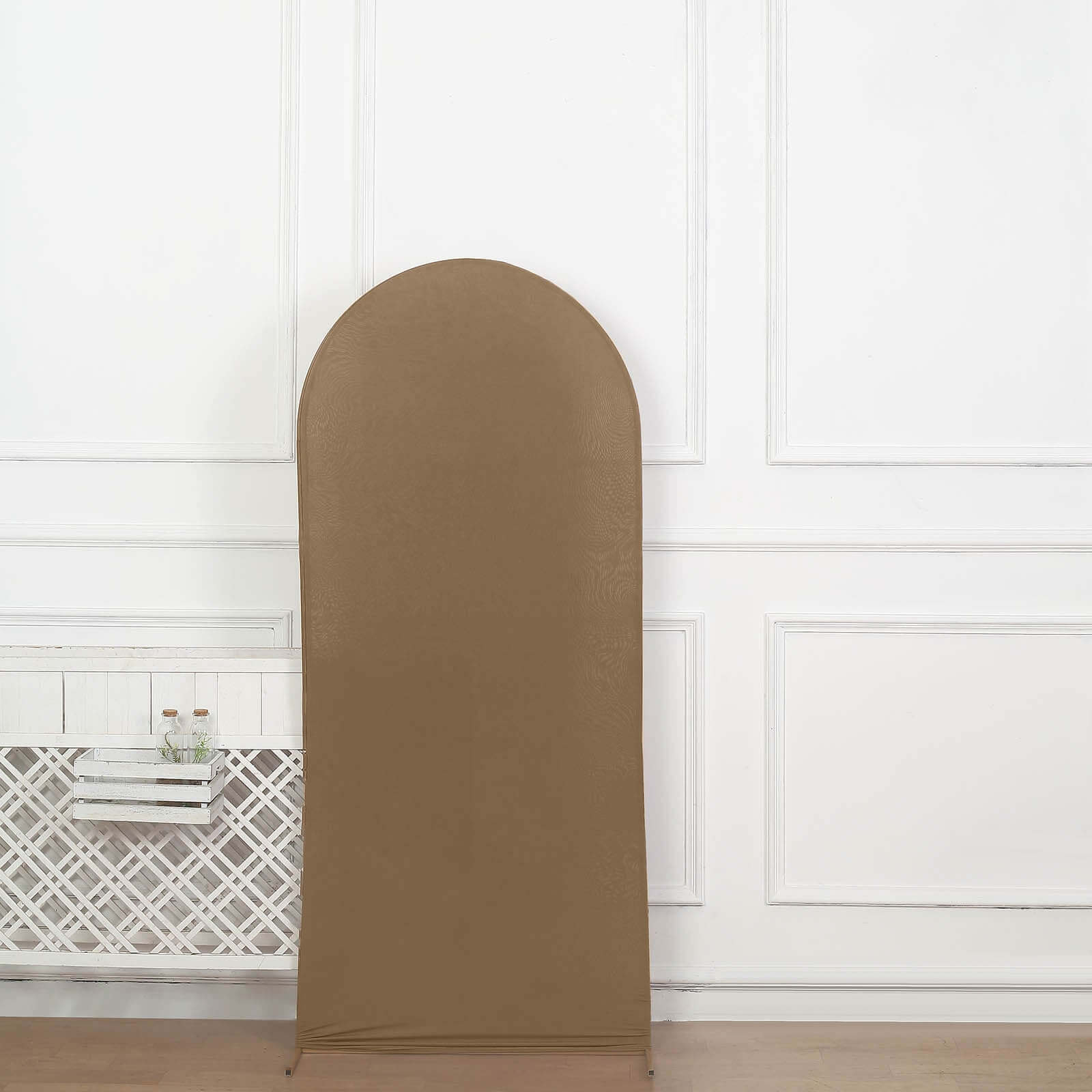 6ft Double-Sided Matte Taupe Spandex Fitted Cover for Round Top Wedding Arch Stand