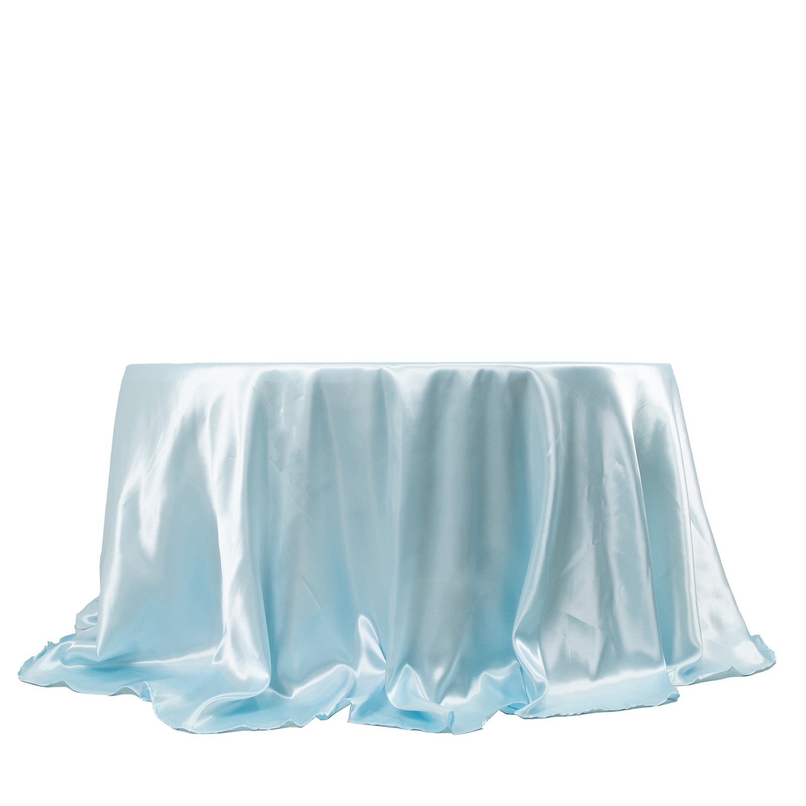 Light Blue Satin 132-Inch Round Seamless Stylish Tablecloth