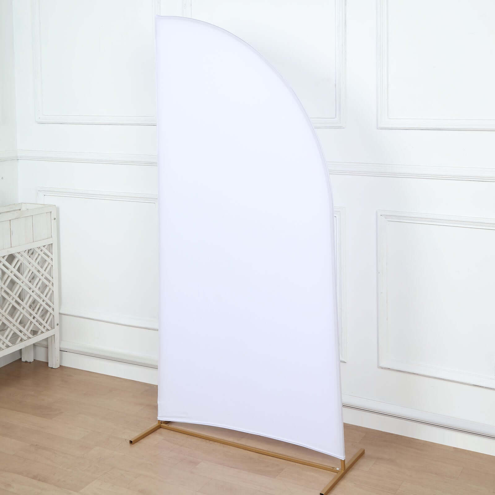 Custom-Fit 6ft Matte White Spandex Half Moon Chiara Wedding Arch Backdrop Stand Cover - Perfect for Weddings!