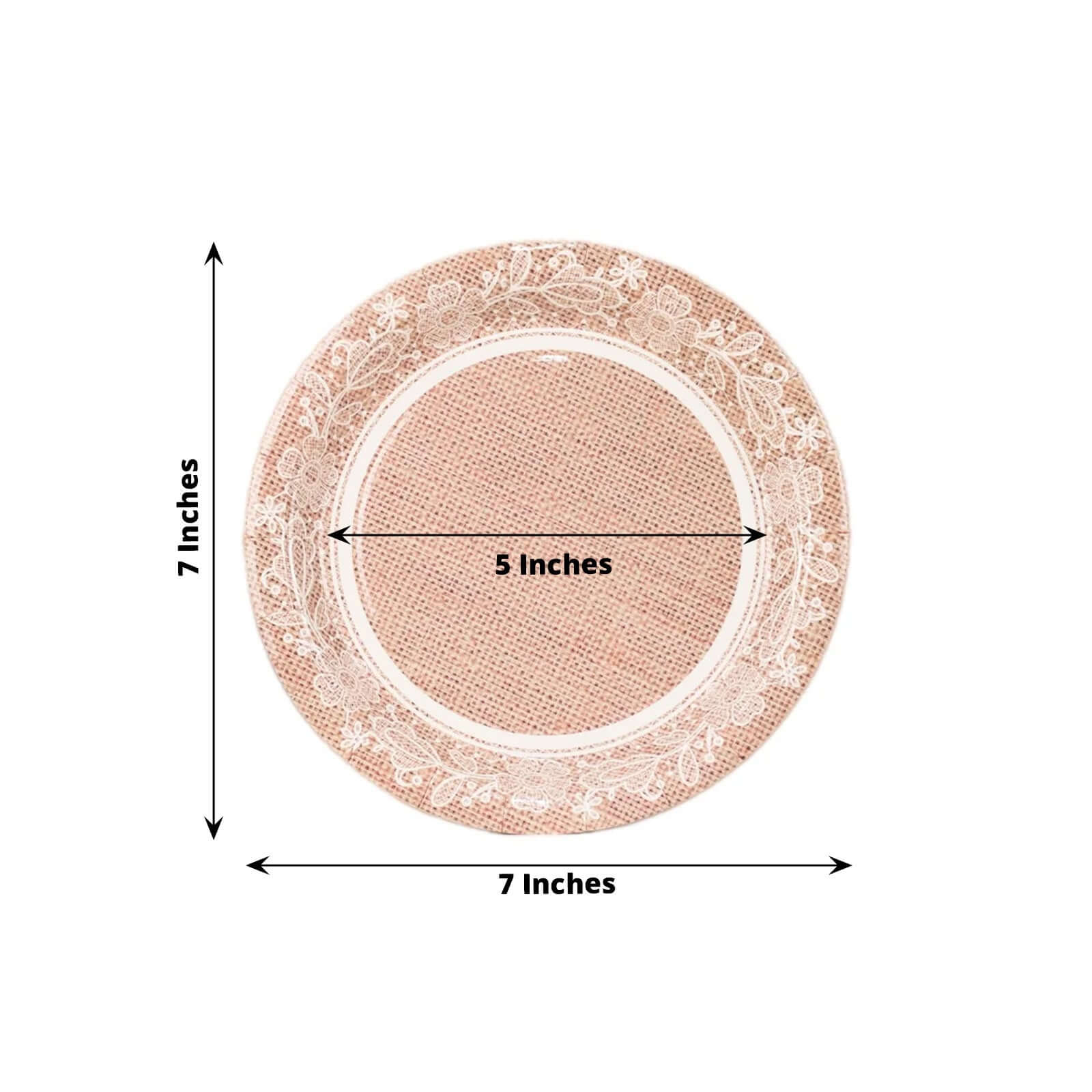 Get 25-Pack Disposable 7-Inch Round Paper Dessert Plates with Burlap Print & Floral Lace for Farmhouse Events