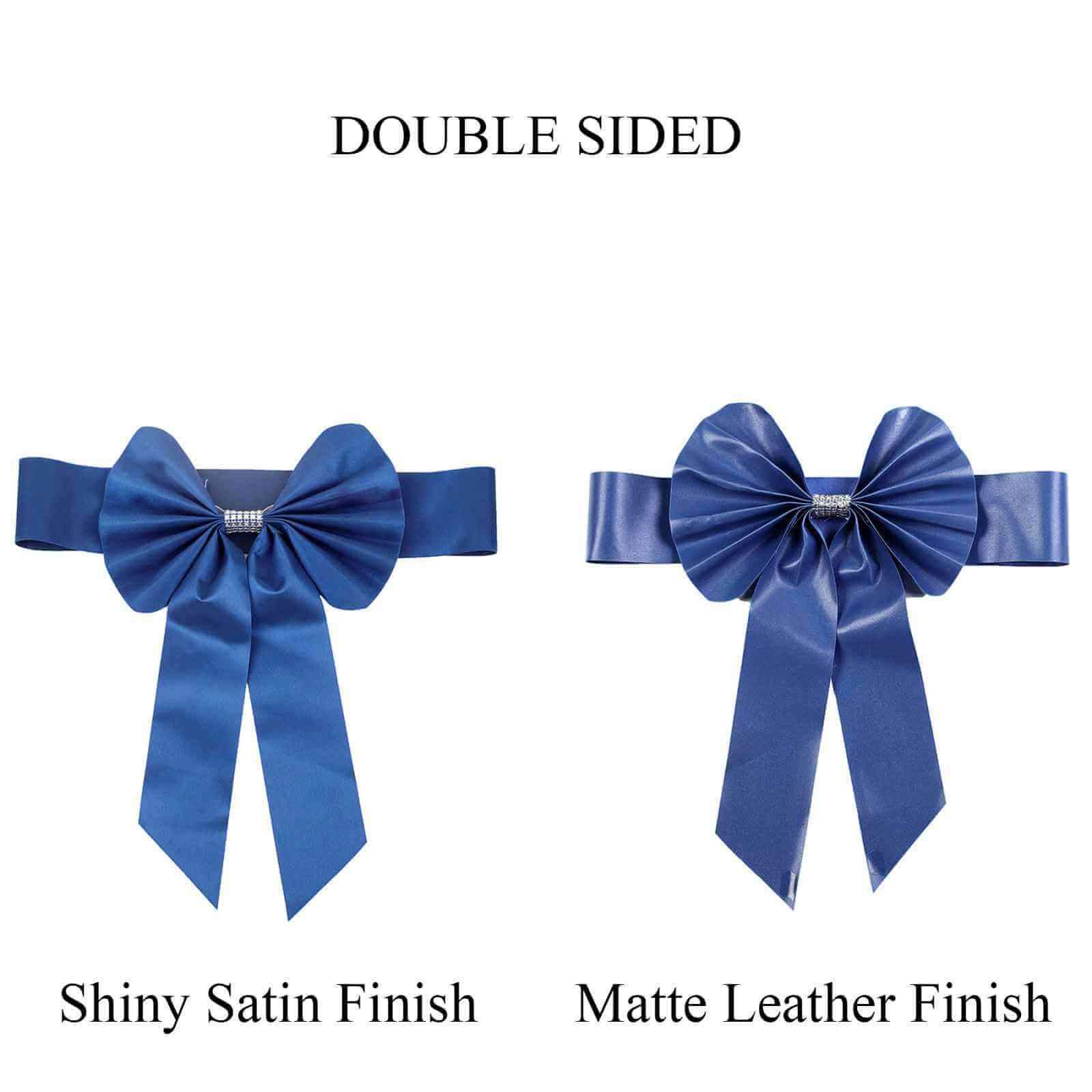 Hot Deal! 5-Pack Royal Blue Satin Faux Leather Chair Sashes with Diamond Rhinestone Buckles