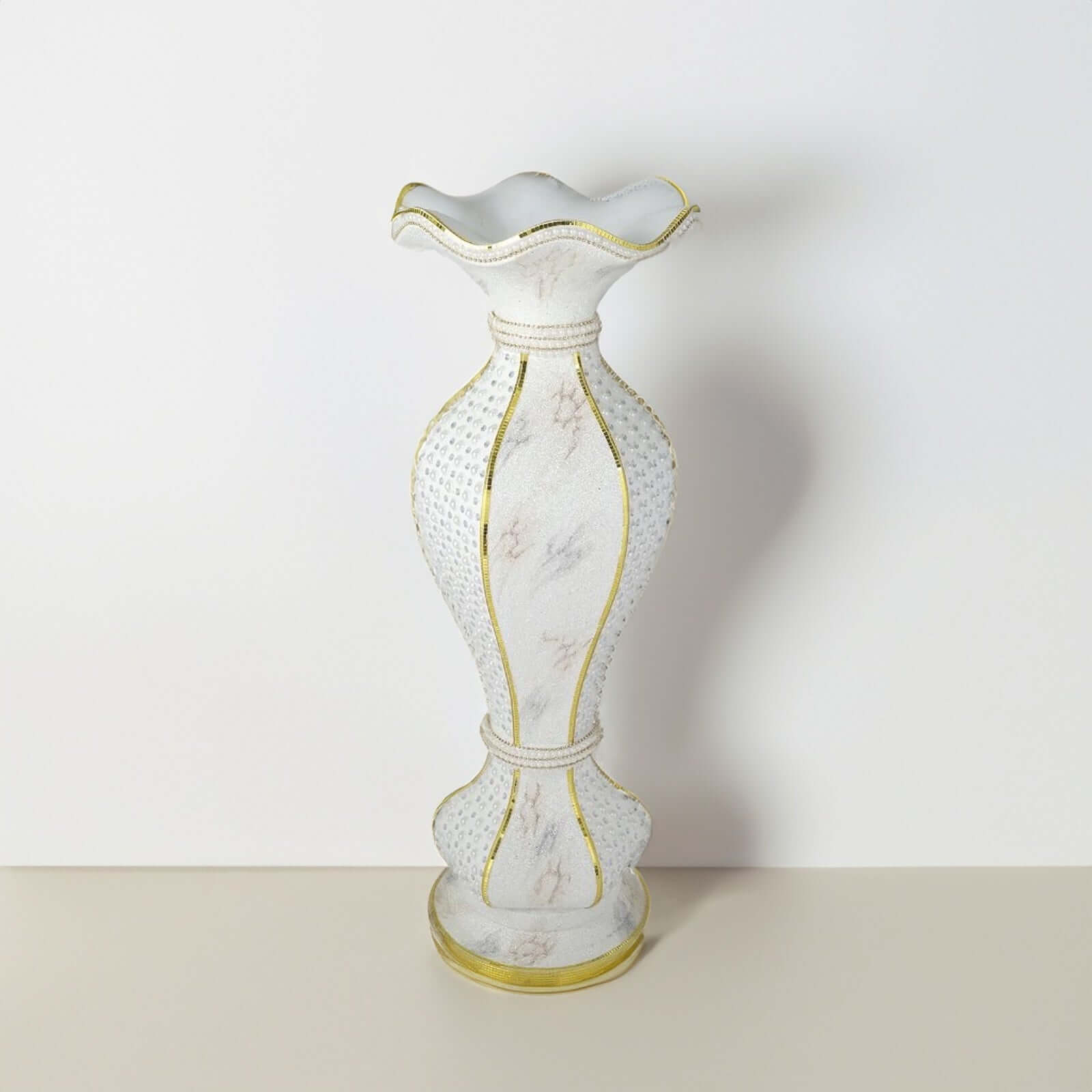 40-Inch Shimmering Gold Glitter Marble Flower Pot Vase with Pearl and Mirror Mosaic Decor