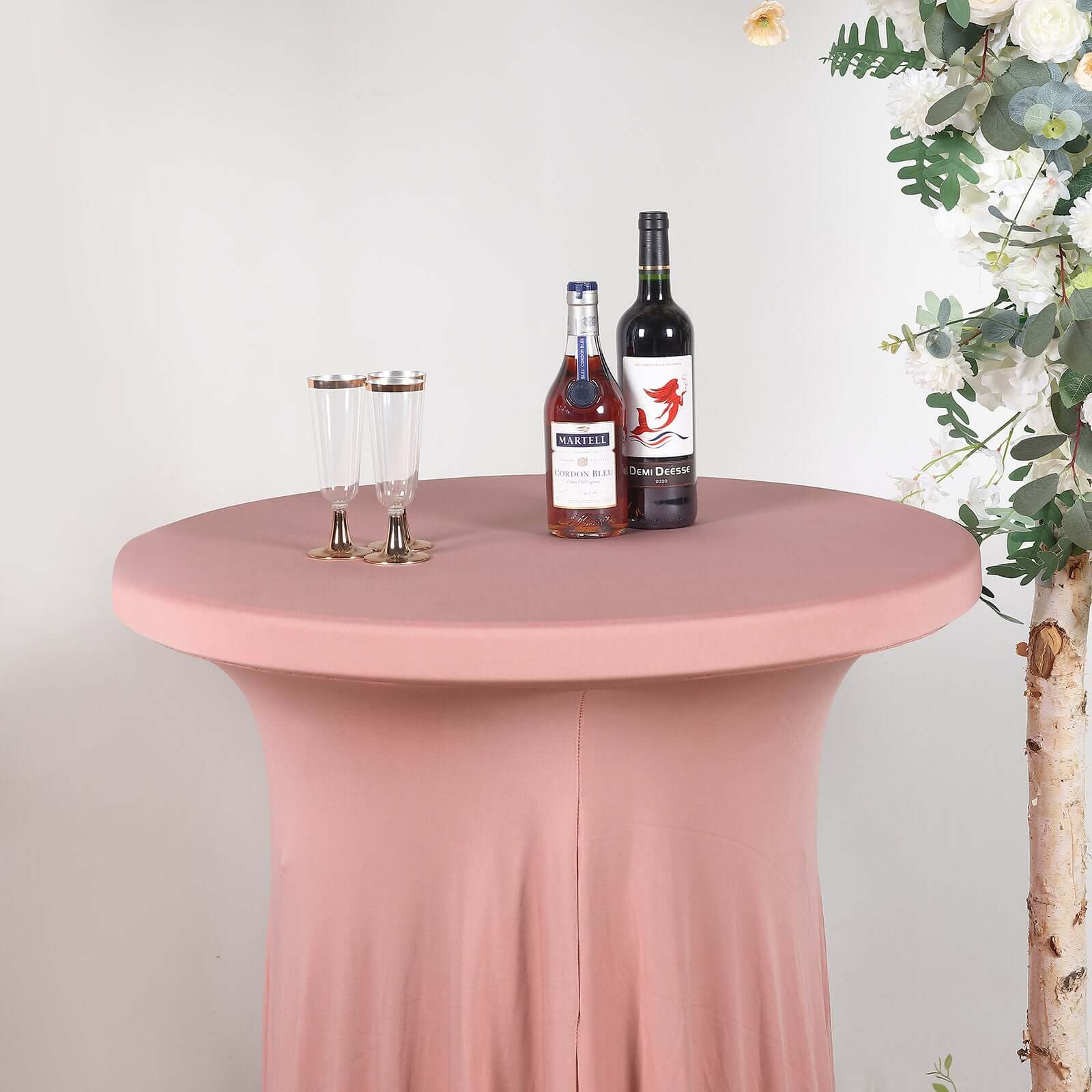 Hot! Dusty Rose Spandex 32 Round Cocktail Table Cover with Wavy Drapes