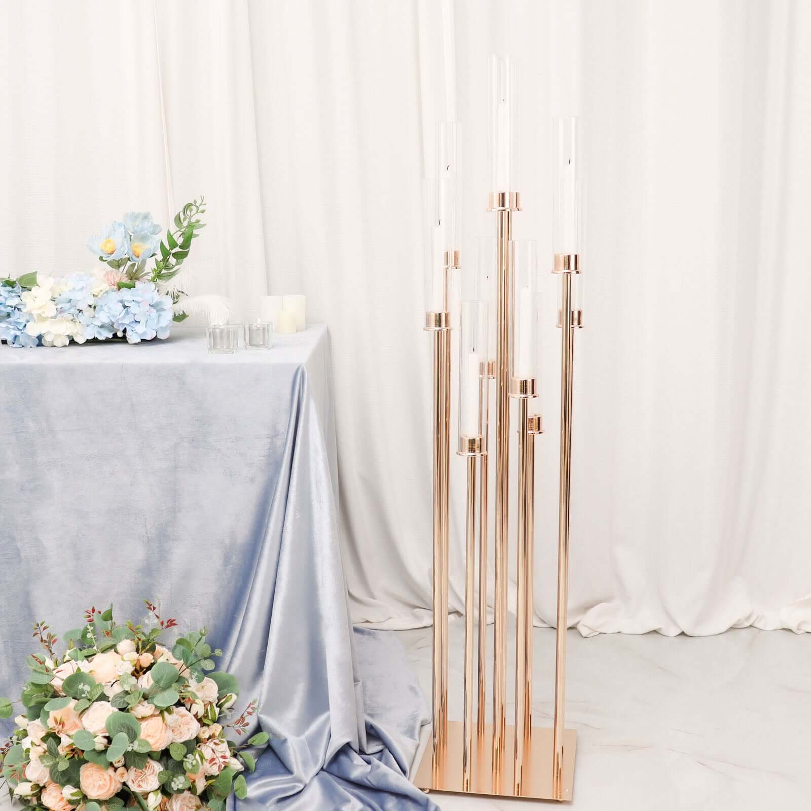 Stylish 10-Arm Gold Cluster Taper Candle Holder with Clear Glass Shades for Gatherings