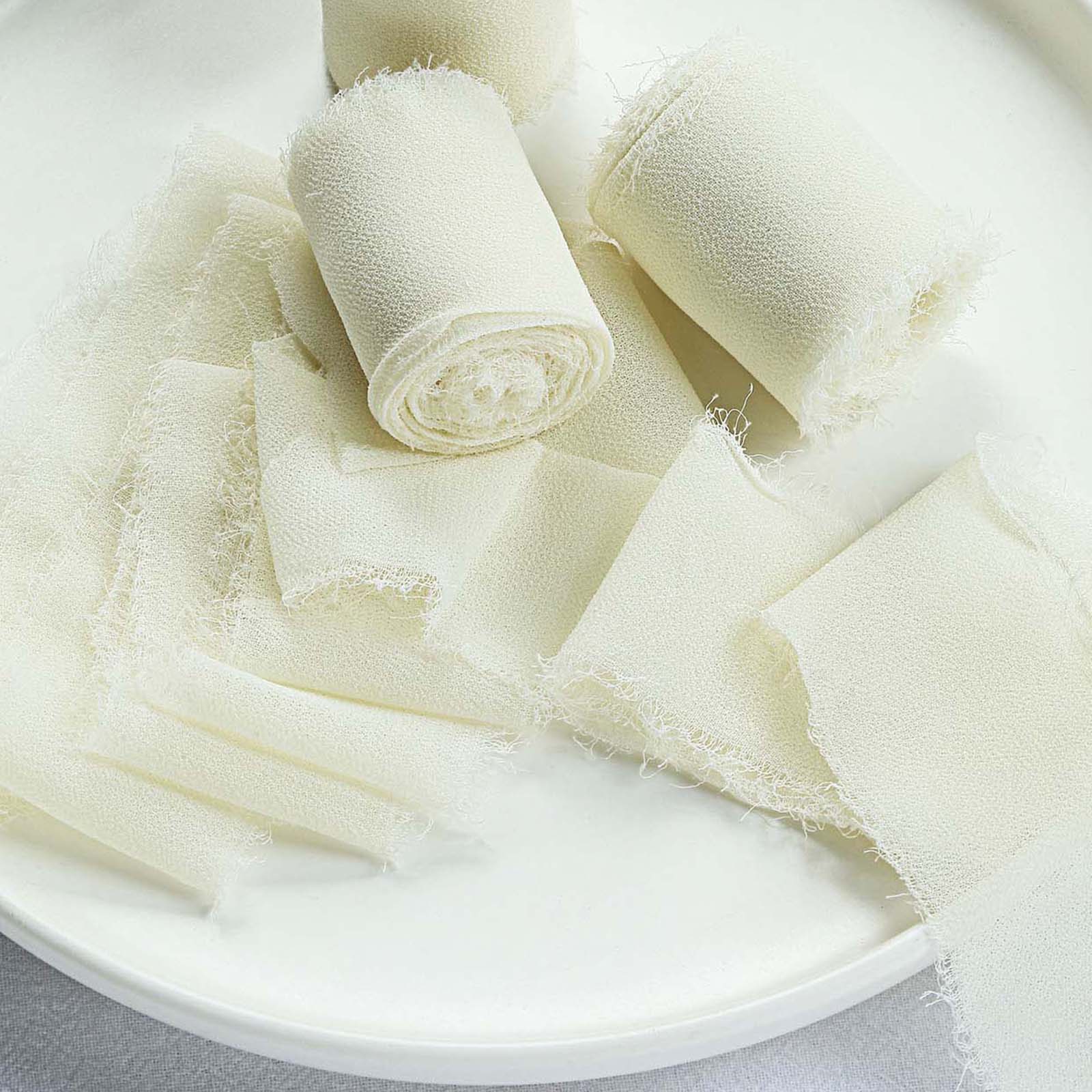 2-Pack Special Offer! 6-Yard Ivory Silk-Like Chiffon Linen Ribbon Rolls for Bouquets, Gifts, and Weddings