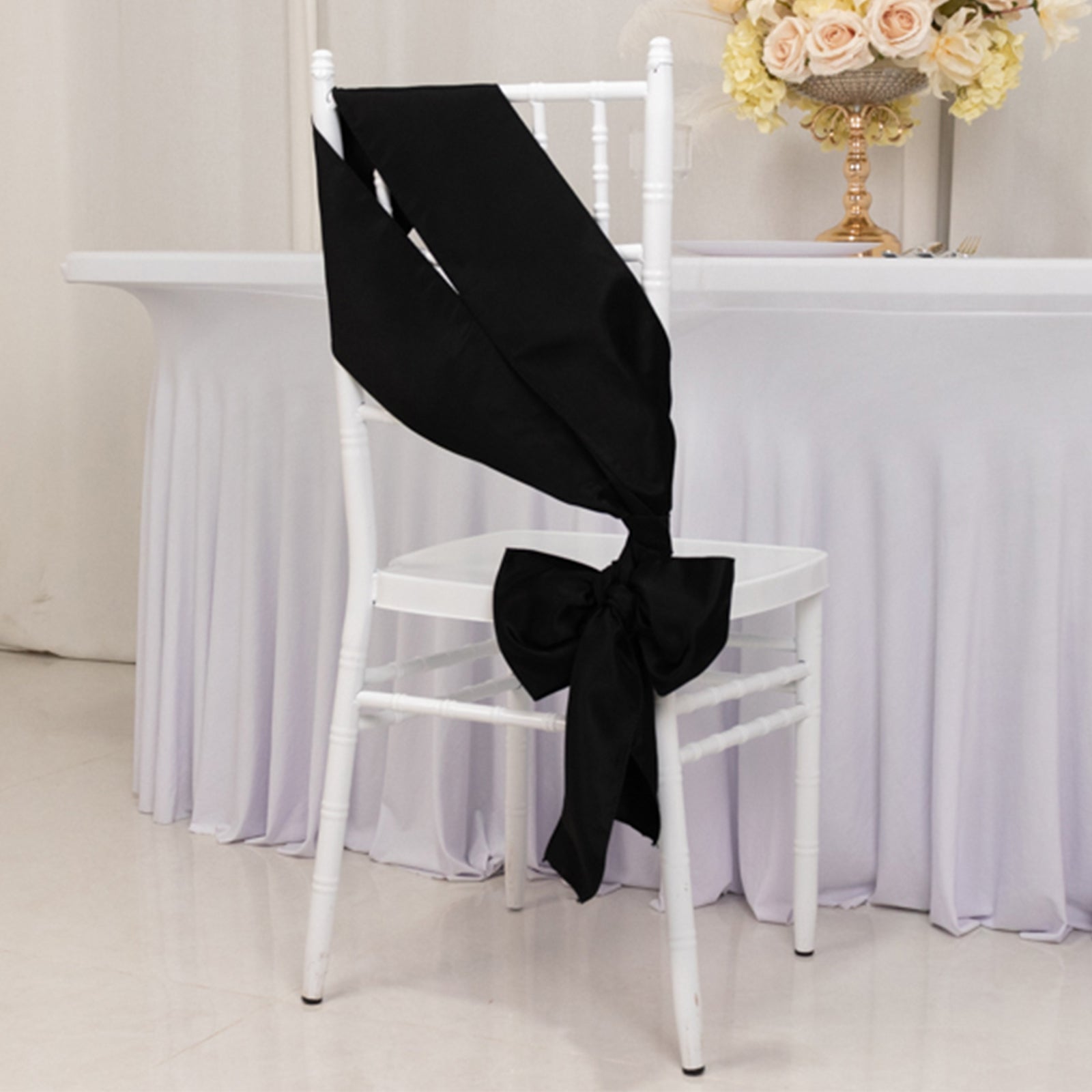 5-Pack Black Lamour Satin 6x106 Chair Sashes - Stylish & Reusable Wedding Decor