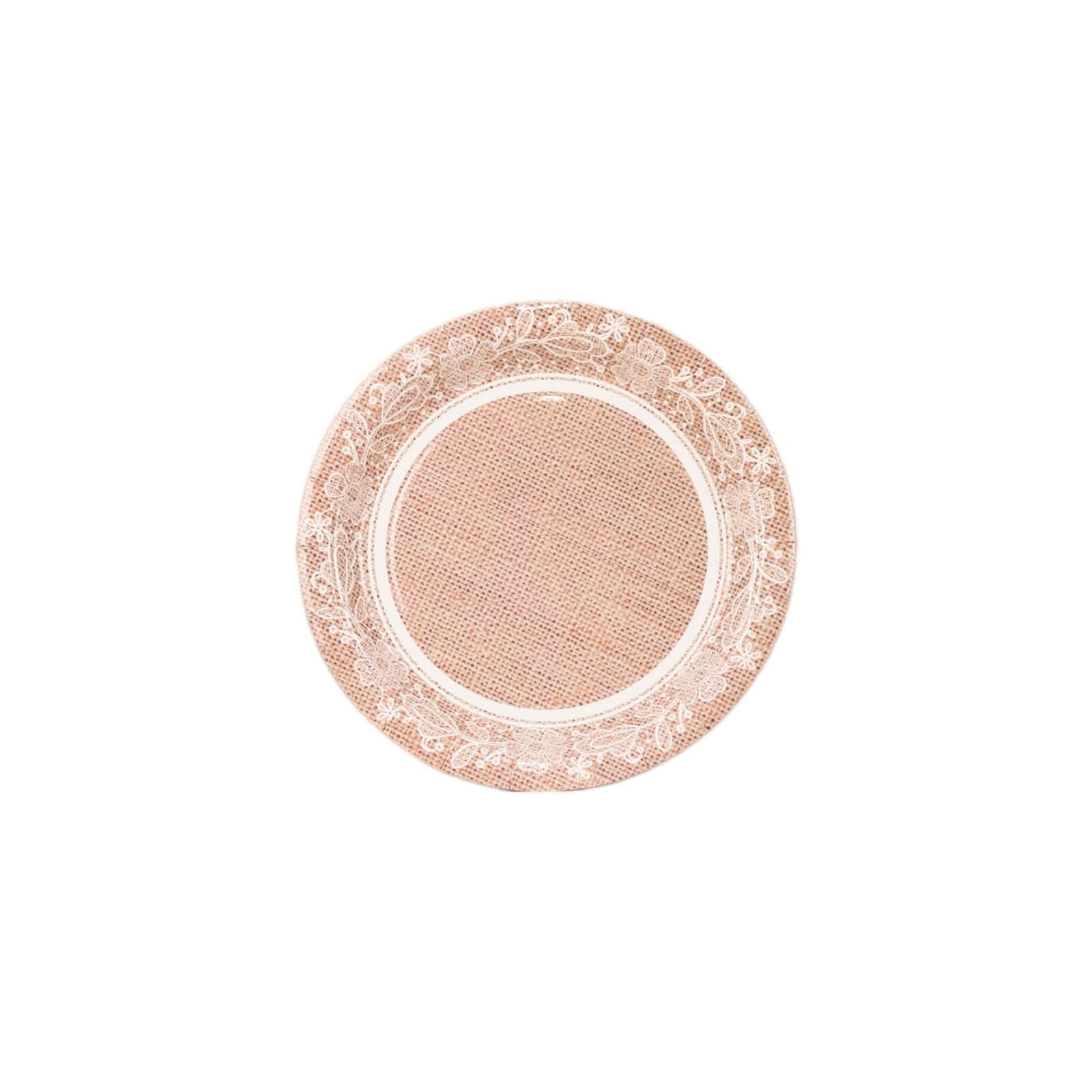 Get 25-Pack Disposable 7-Inch Round Paper Dessert Plates with Burlap Print & Floral Lace for Farmhouse Events