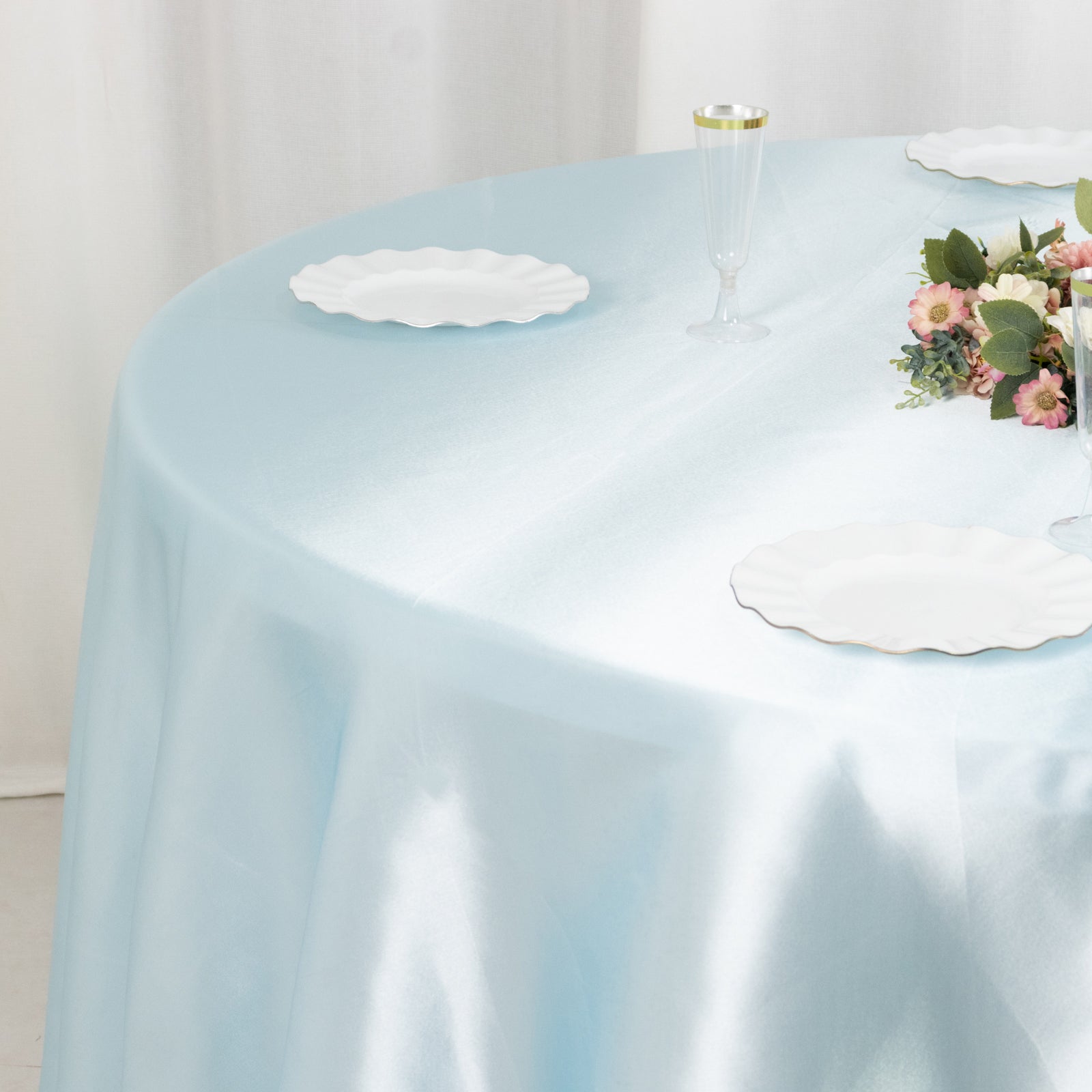 Light Blue Smooth and Lustrous 108-Inch Satin Round Tablecloth