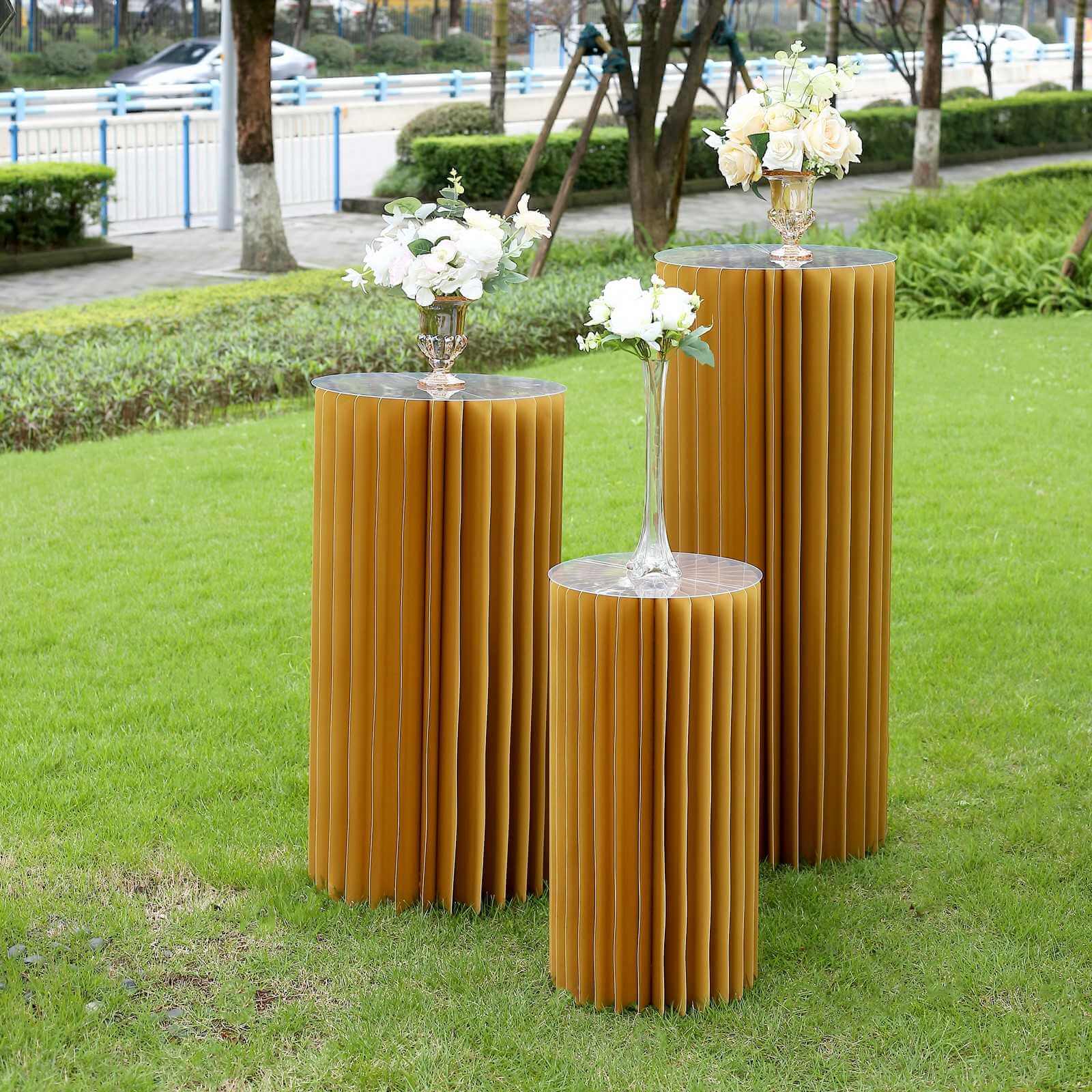 Premium 40 Gold Accordion Cylinder Display Stand with PVC Top Plate