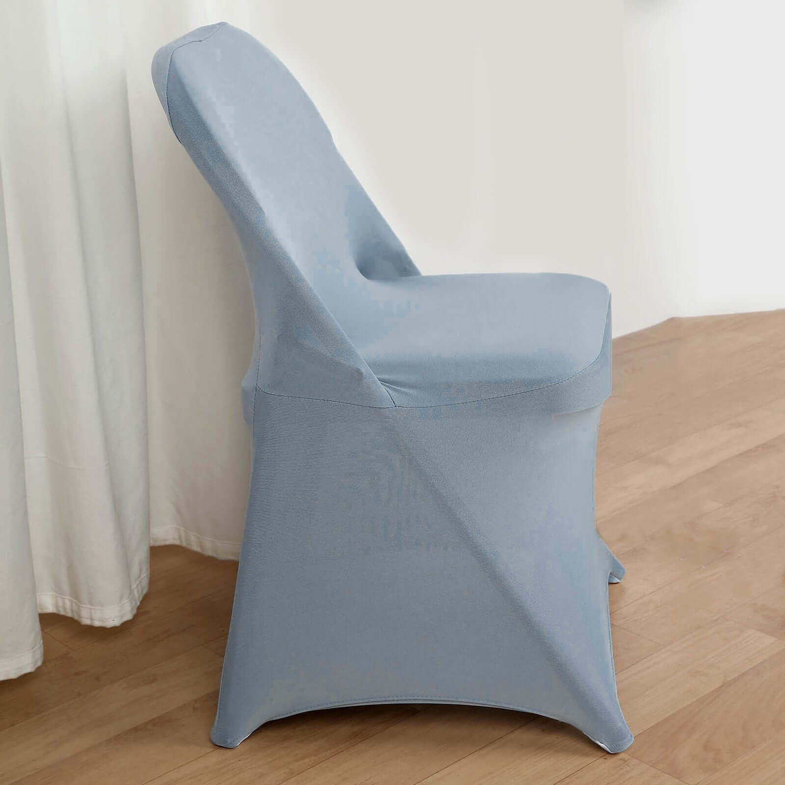 Reusable Dusty Blue Stretch Spandex Chair Cover for Folding Chairs - 160GSM Wrinkle-Resistant Slipcover