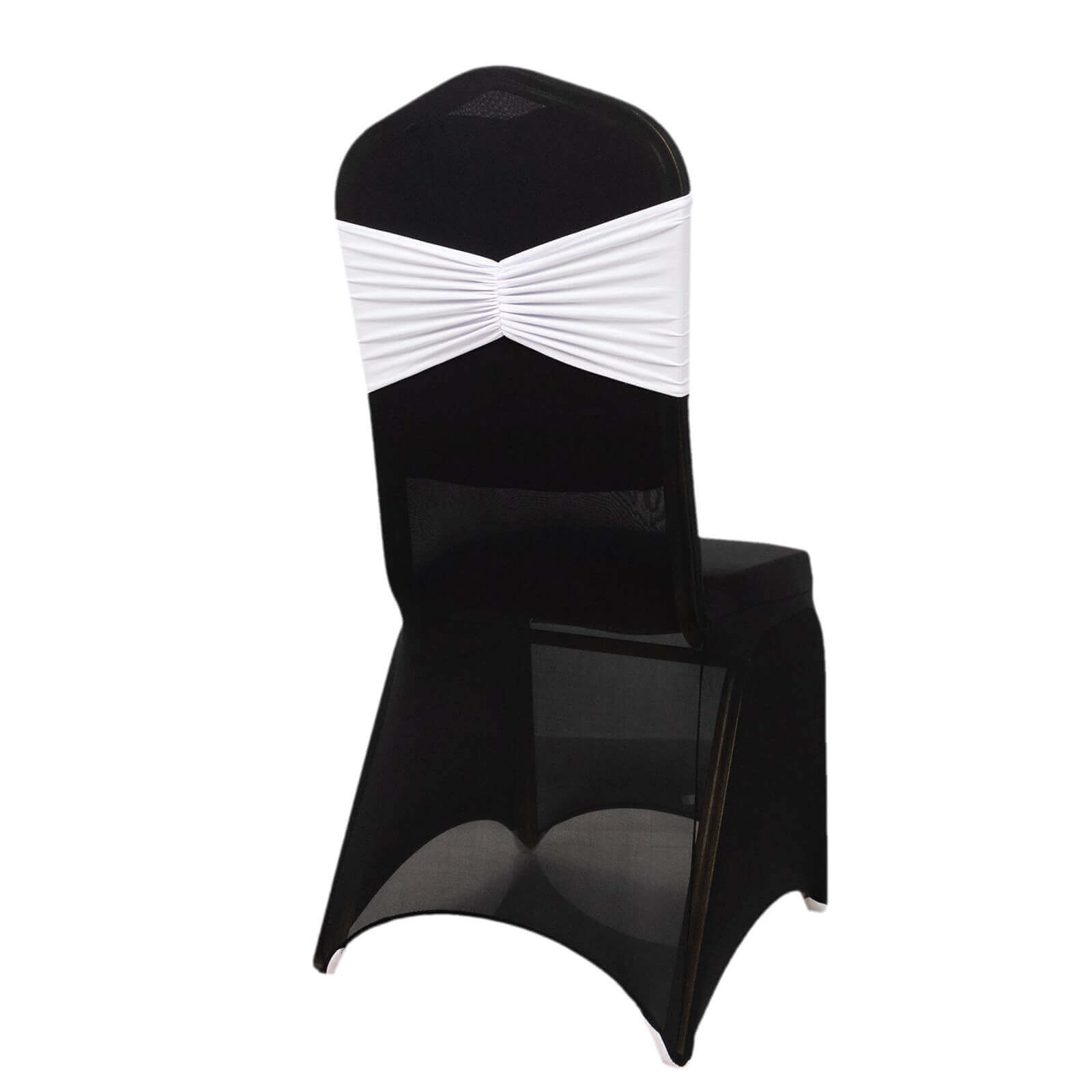 5-Pack White Ruffled Spandex Chair Sashes - Wide Stretch Bands for Elegant Weddings and Events